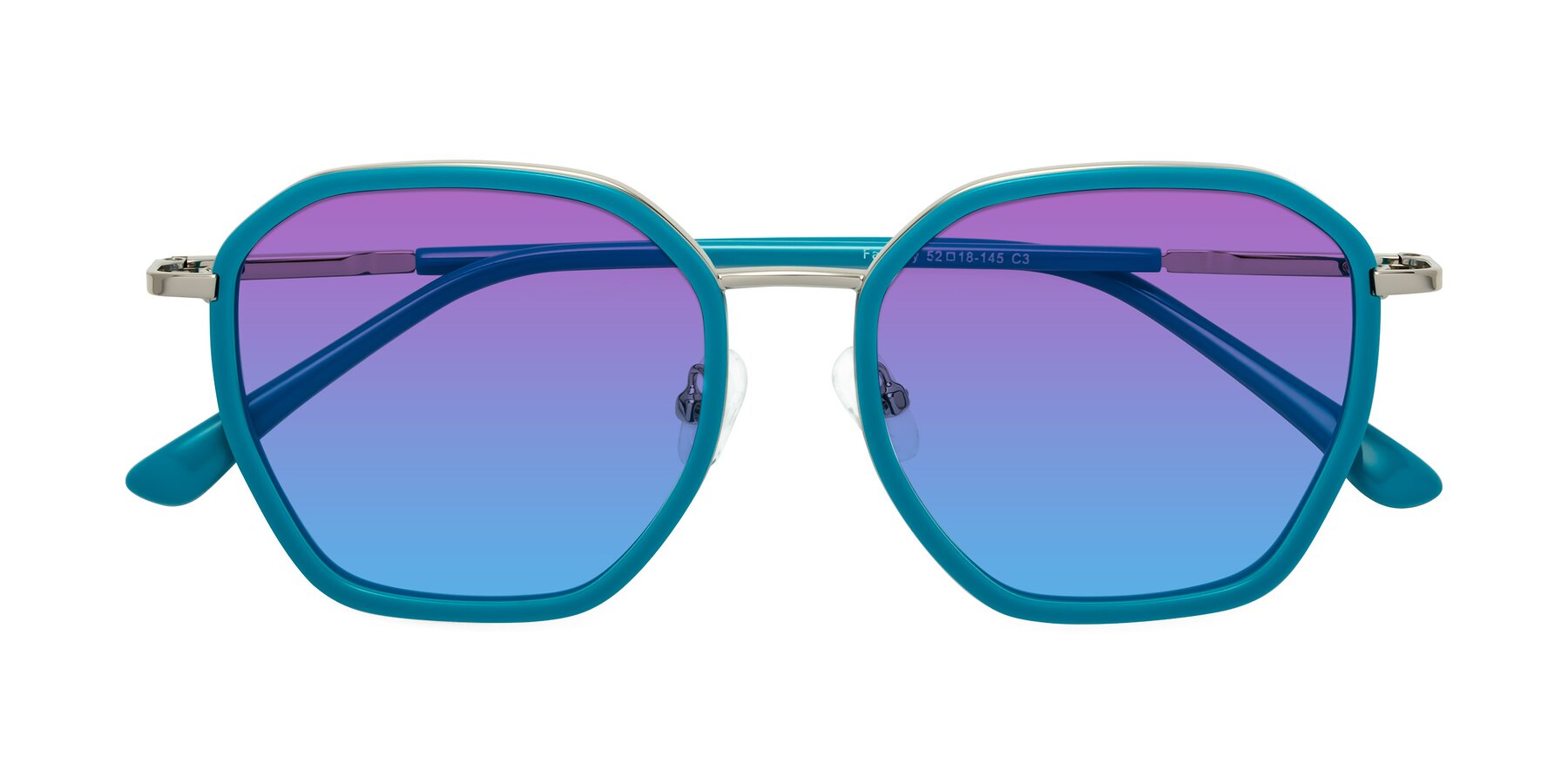 Folded Front of Fammily in Teal-Sliver with Purple / Blue Gradient Lenses