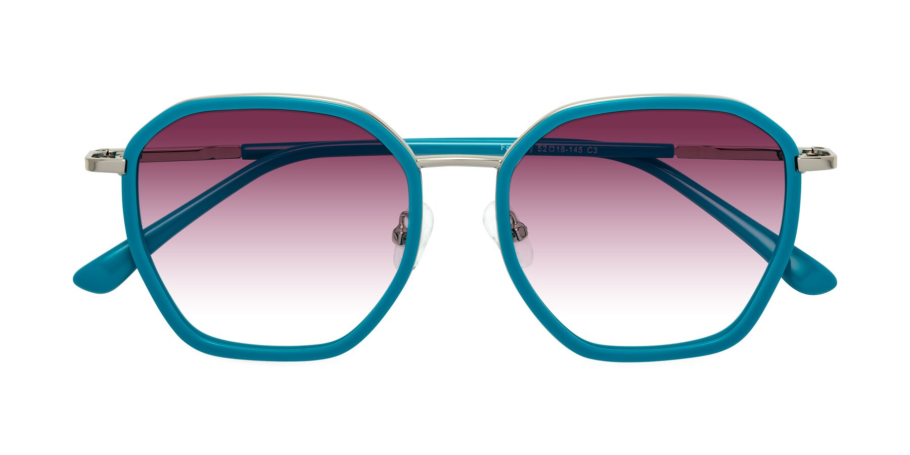 Folded Front of Fammily in Teal-Sliver with Wine Gradient Lenses