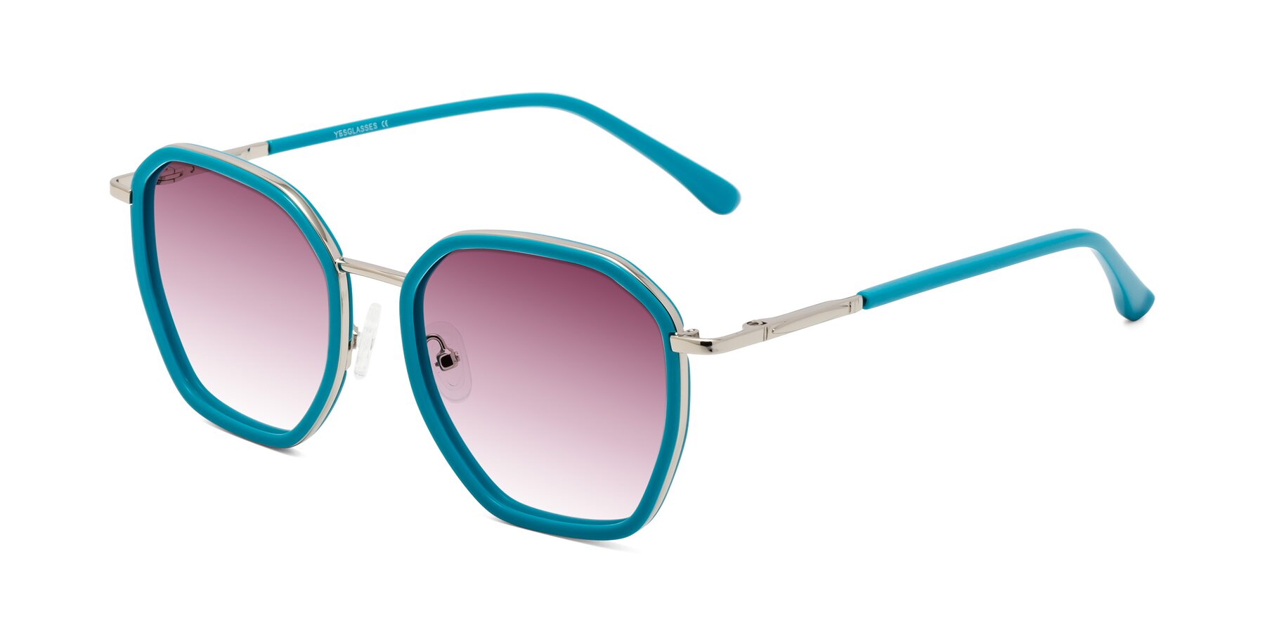 Angle of Fammily in Teal-Sliver with Wine Gradient Lenses