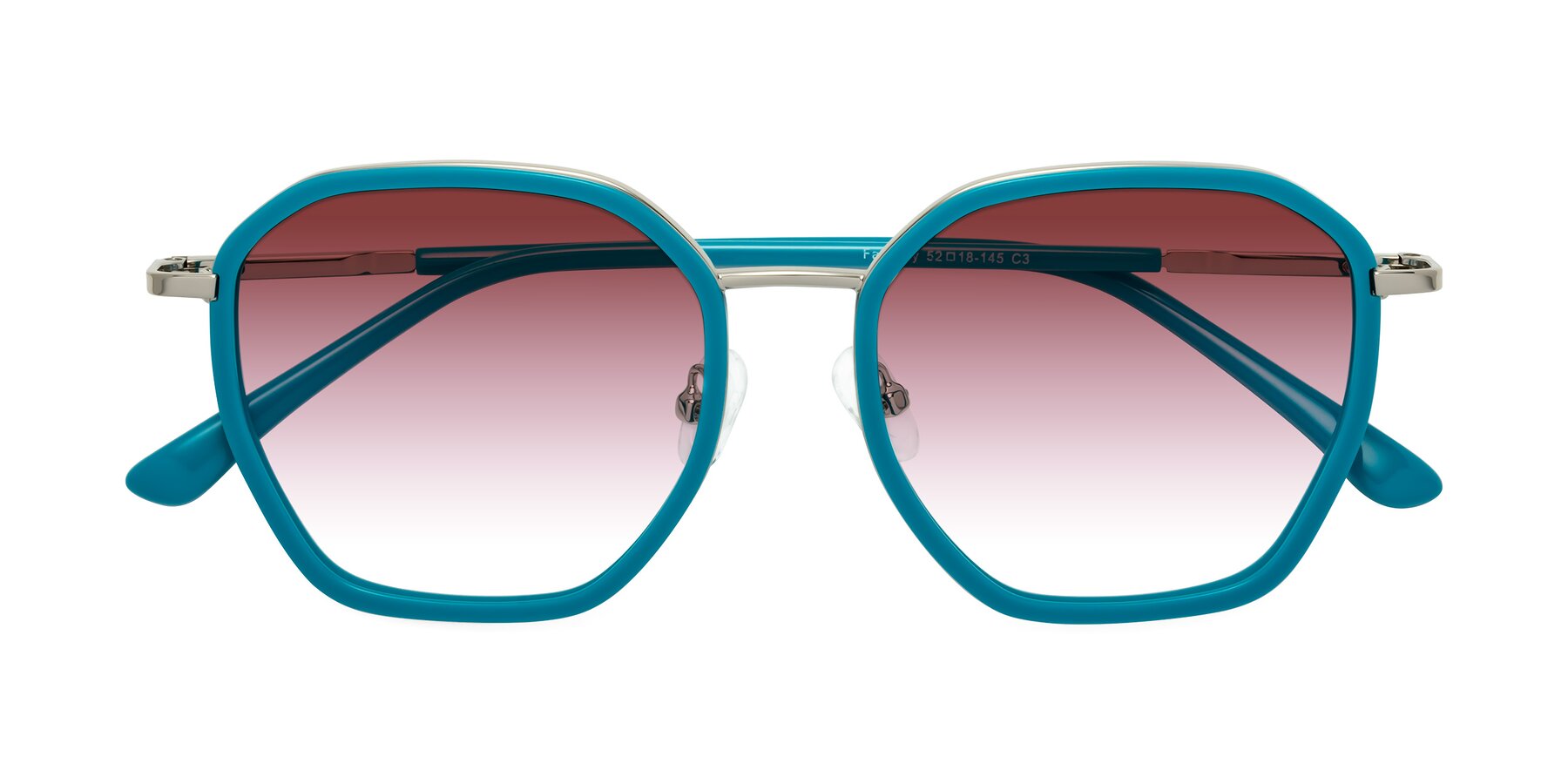 Folded Front of Fammily in Teal-Sliver with Garnet Gradient Lenses