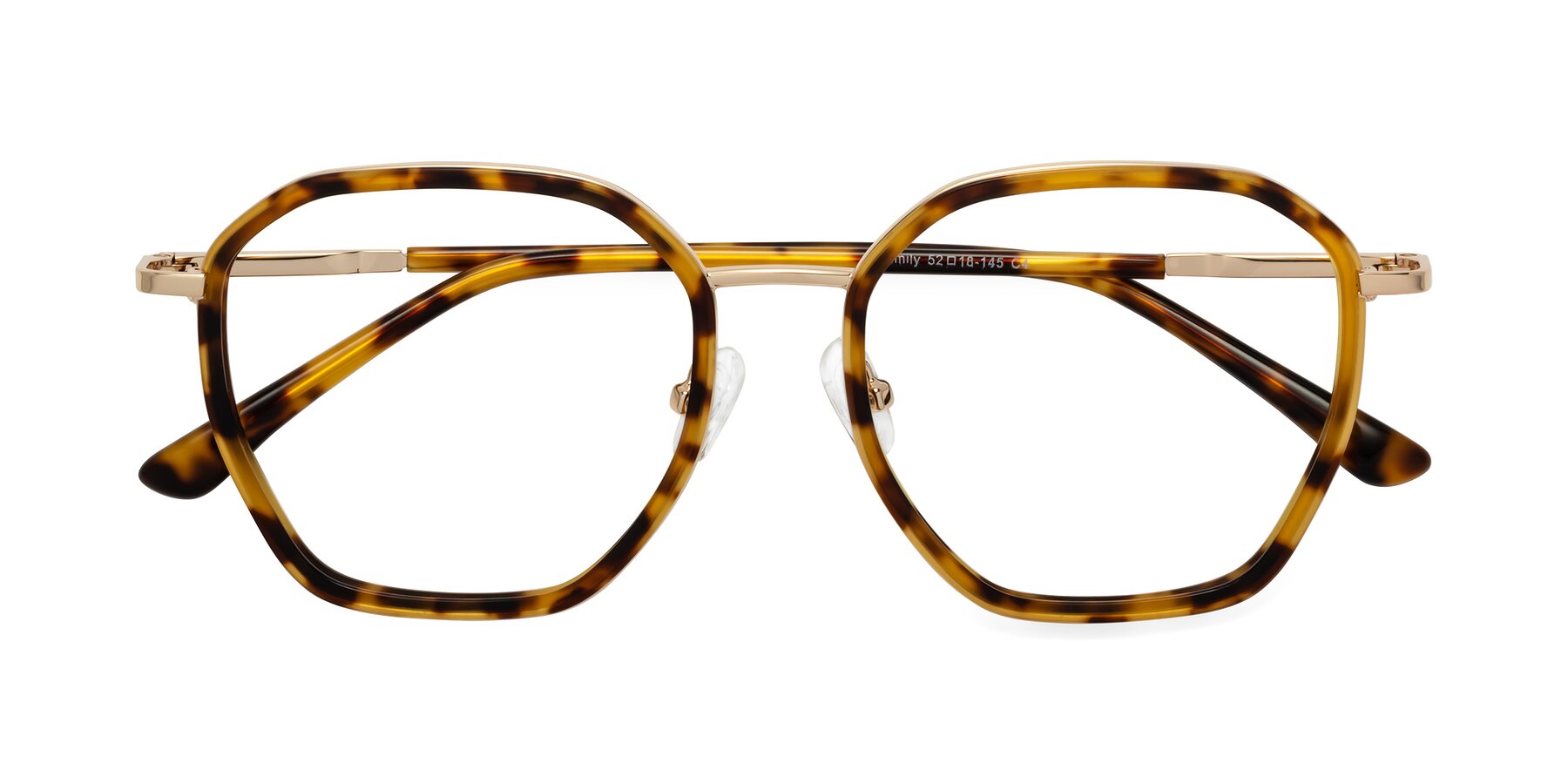 Folded Front of Fammily in Tortoise-Gold with Clear Eyeglass Lenses