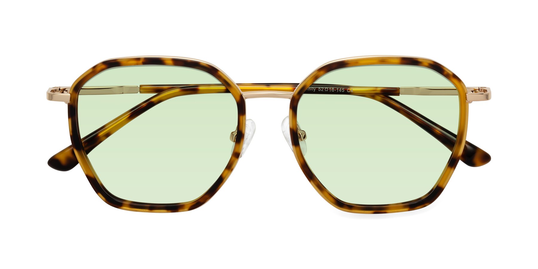 Folded Front of Fammily in Tortoise-Gold with Light Green Tinted Lenses