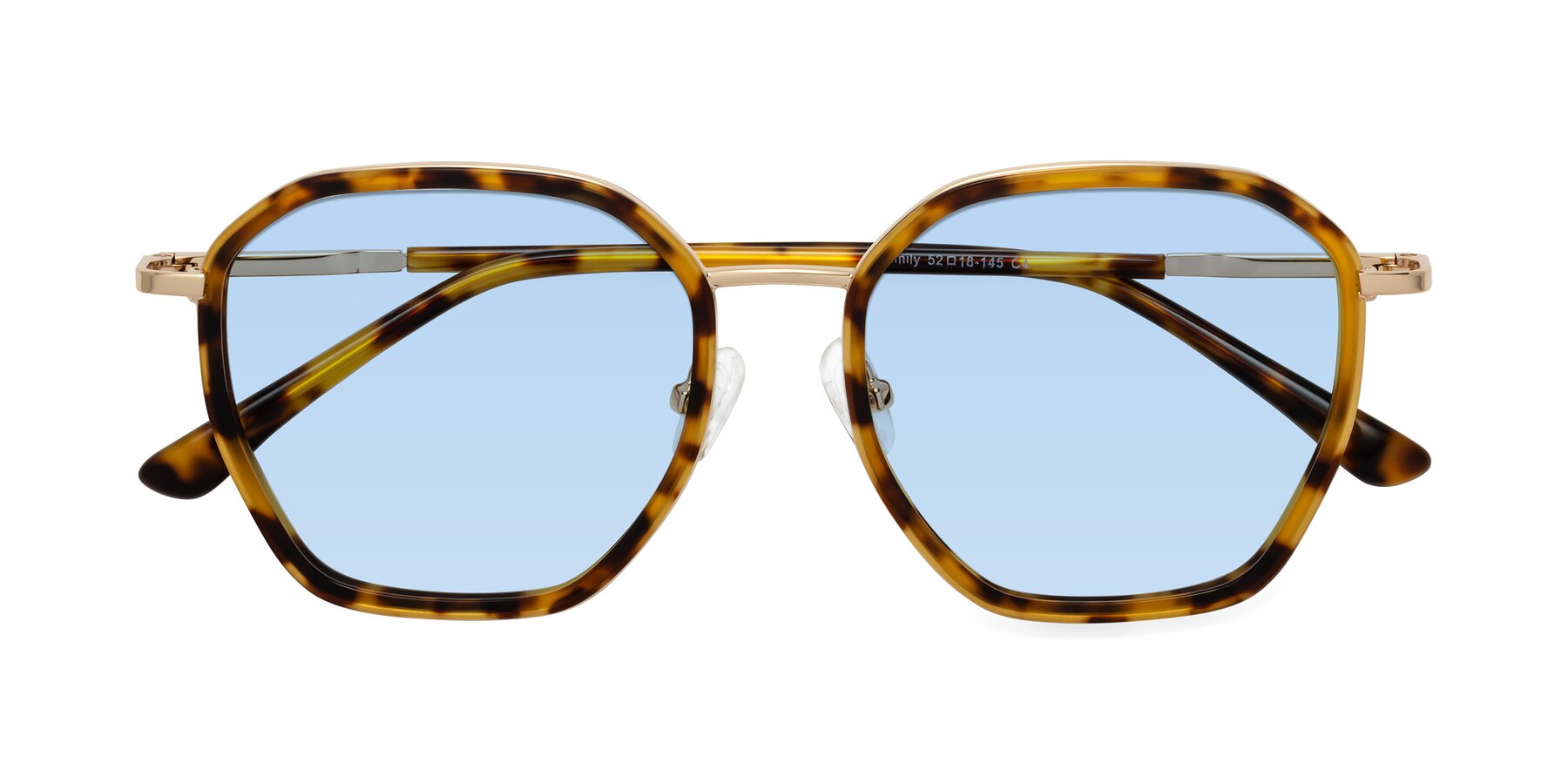 Folded Front of Fammily in Tortoise-Gold with Light Blue Tinted Lenses