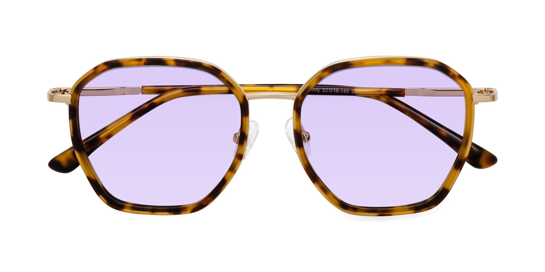 Folded Front of Fammily in Tortoise-Gold with Light Purple Tinted Lenses