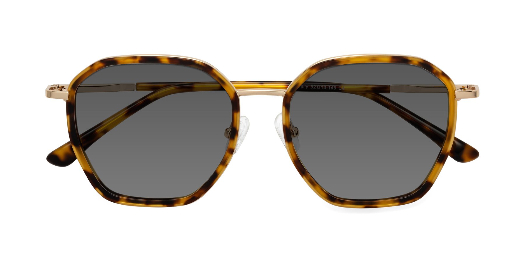 Folded Front of Fammily in Tortoise-Gold with Medium Gray Tinted Lenses