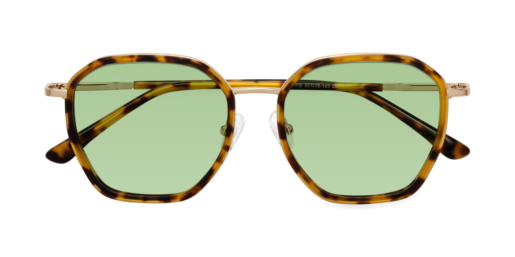 Folded Front of Fammily in Tortoise-Gold with Medium Green Tinted Lenses