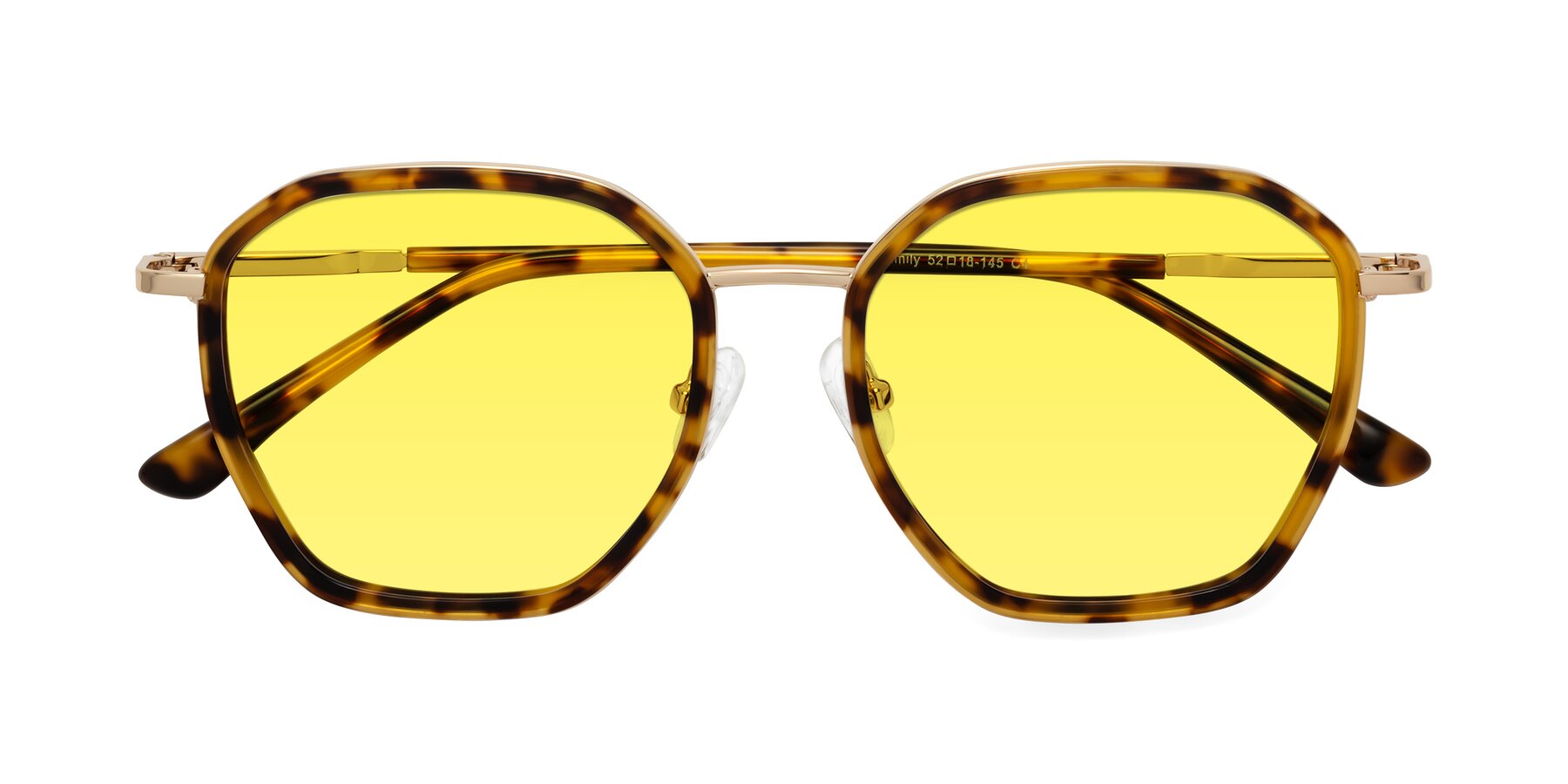 Folded Front of Fammily in Tortoise-Gold with Medium Yellow Tinted Lenses