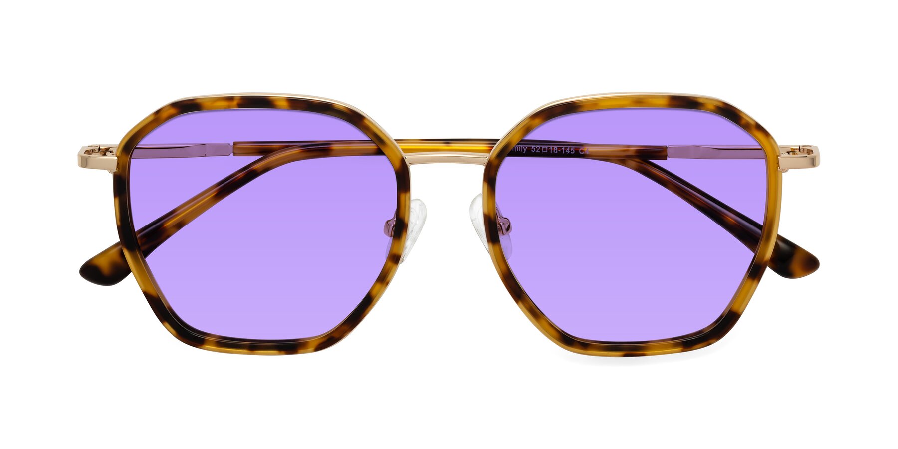 Folded Front of Fammily in Tortoise-Gold with Medium Purple Tinted Lenses