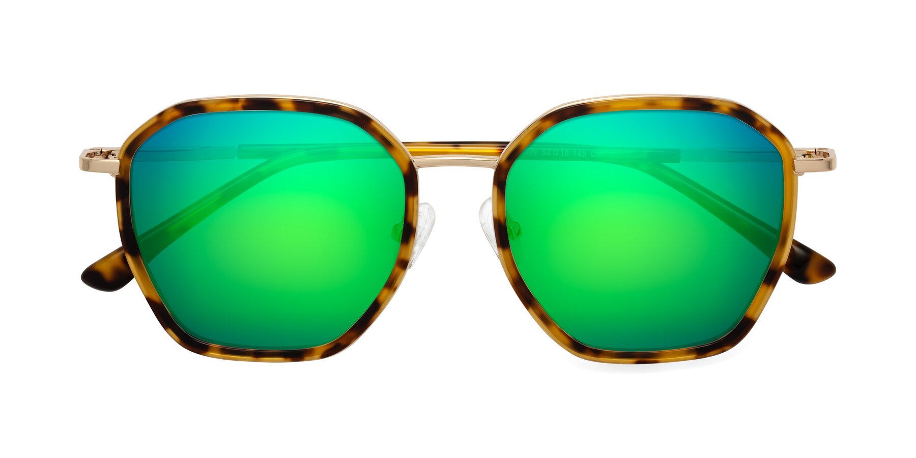 Folded Front of Fammily in Tortoise-Gold with Green Mirrored Lenses