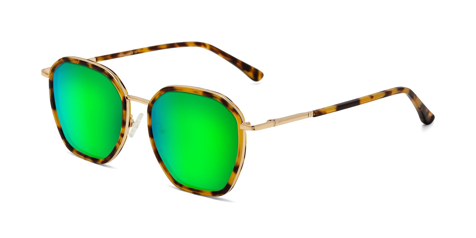 Angle of Fammily in Tortoise-Gold with Green Mirrored Lenses