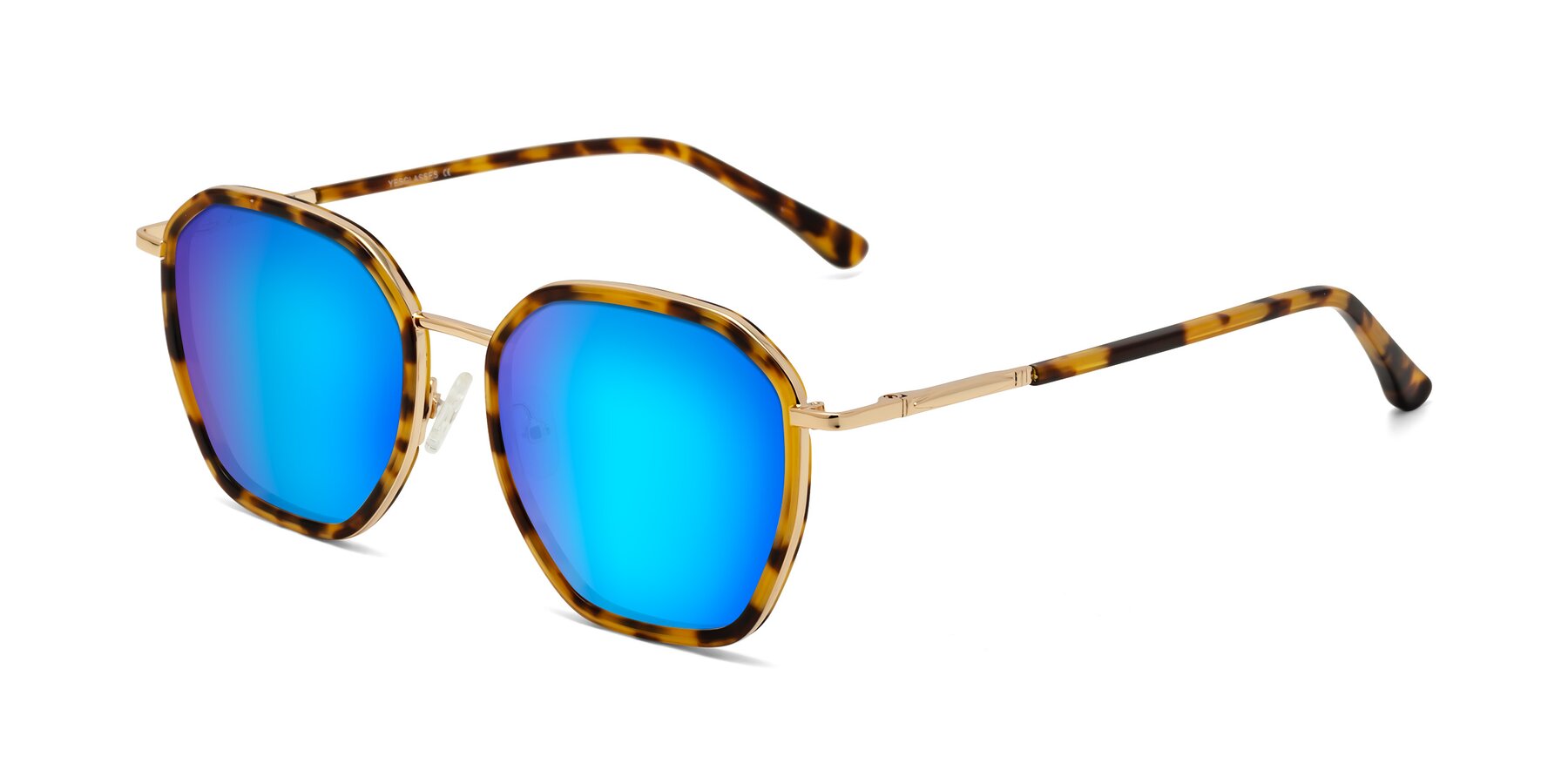 Angle of Fammily in Tortoise-Gold with Blue Mirrored Lenses