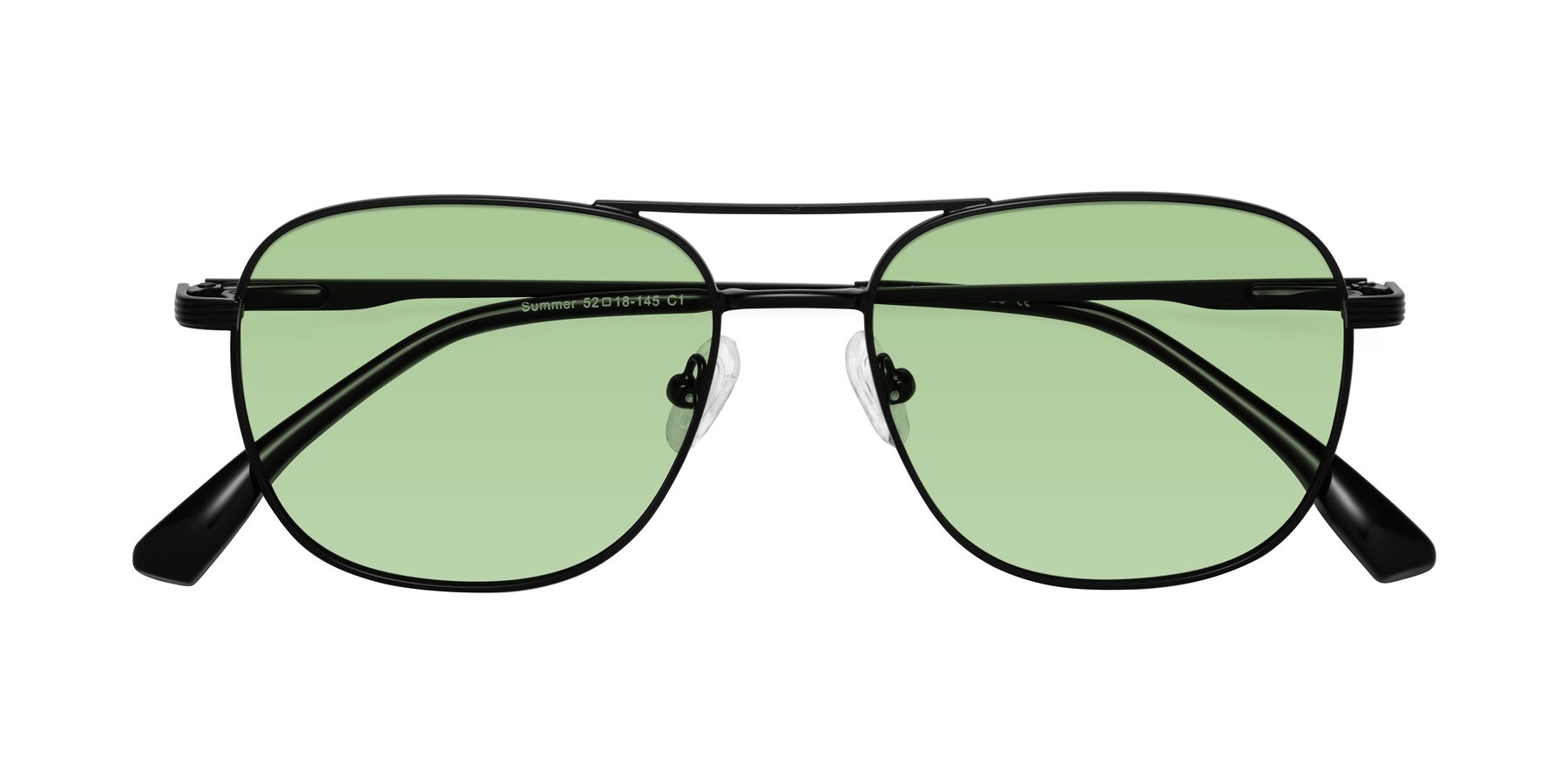 Folded Front of Summer in Black with Medium Green Tinted Lenses