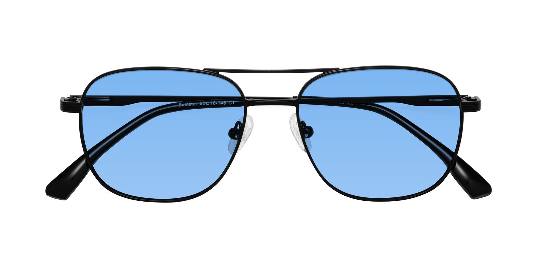 Folded Front of Summer in Black with Medium Blue Tinted Lenses