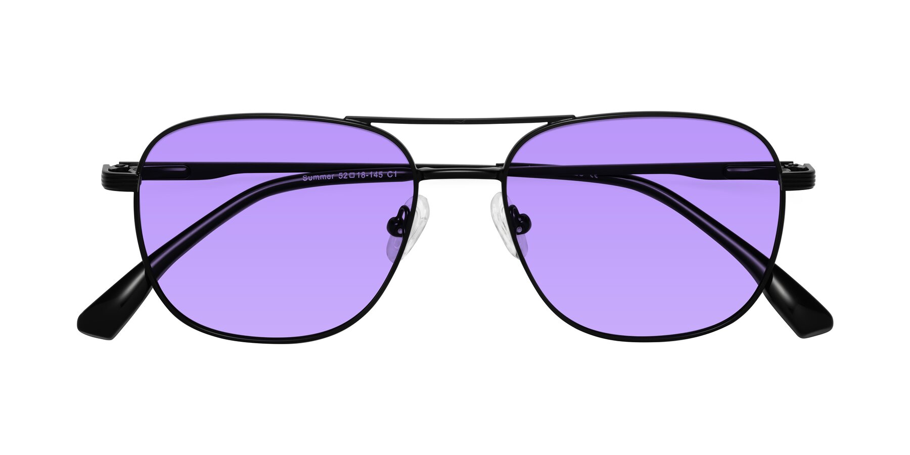 Folded Front of Summer in Black with Medium Purple Tinted Lenses