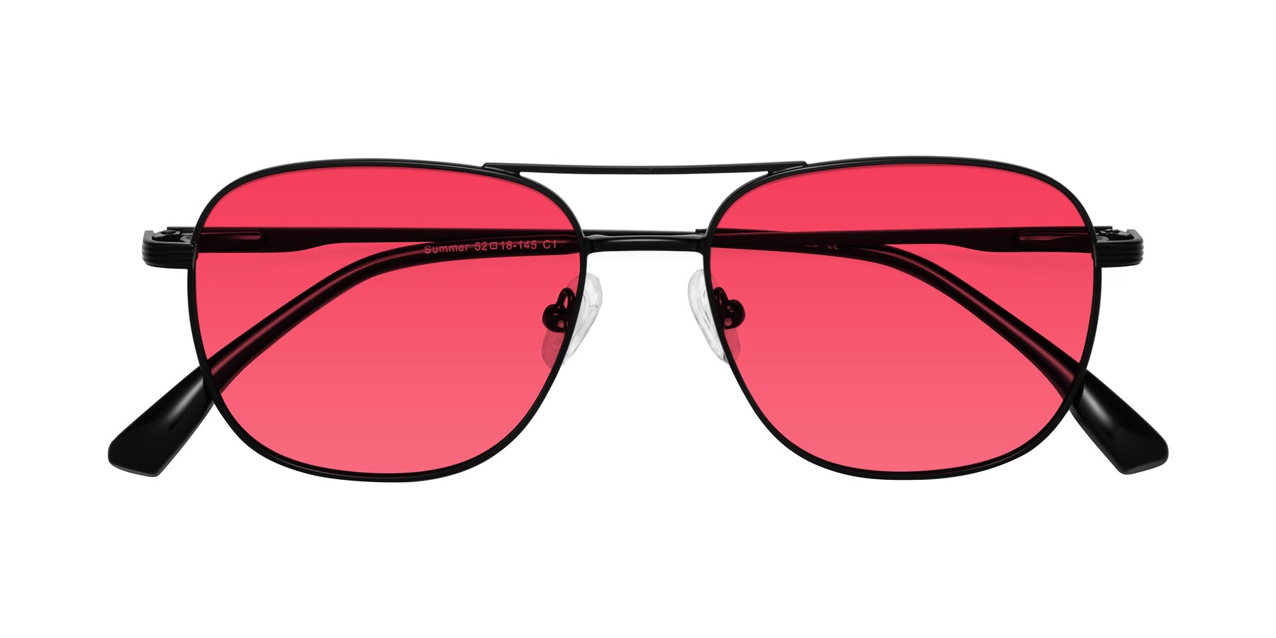 Folded Front of Summer in Black with Red Tinted Lenses