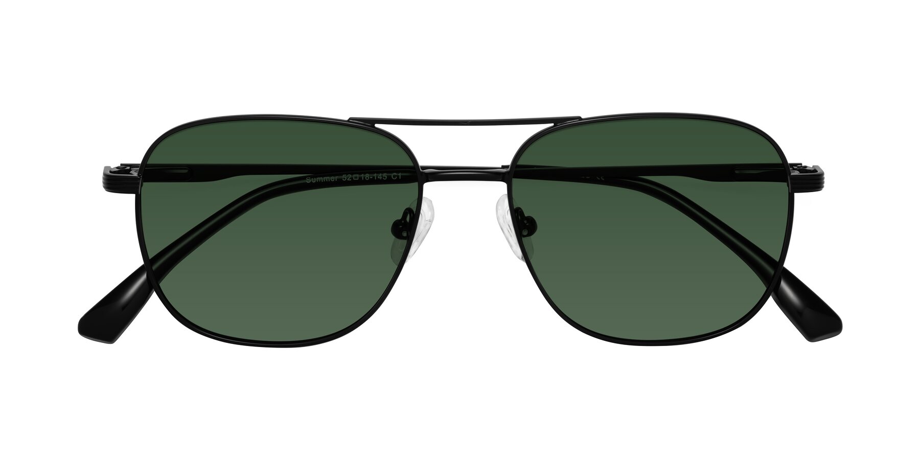 Folded Front of Summer in Black with Green Tinted Lenses