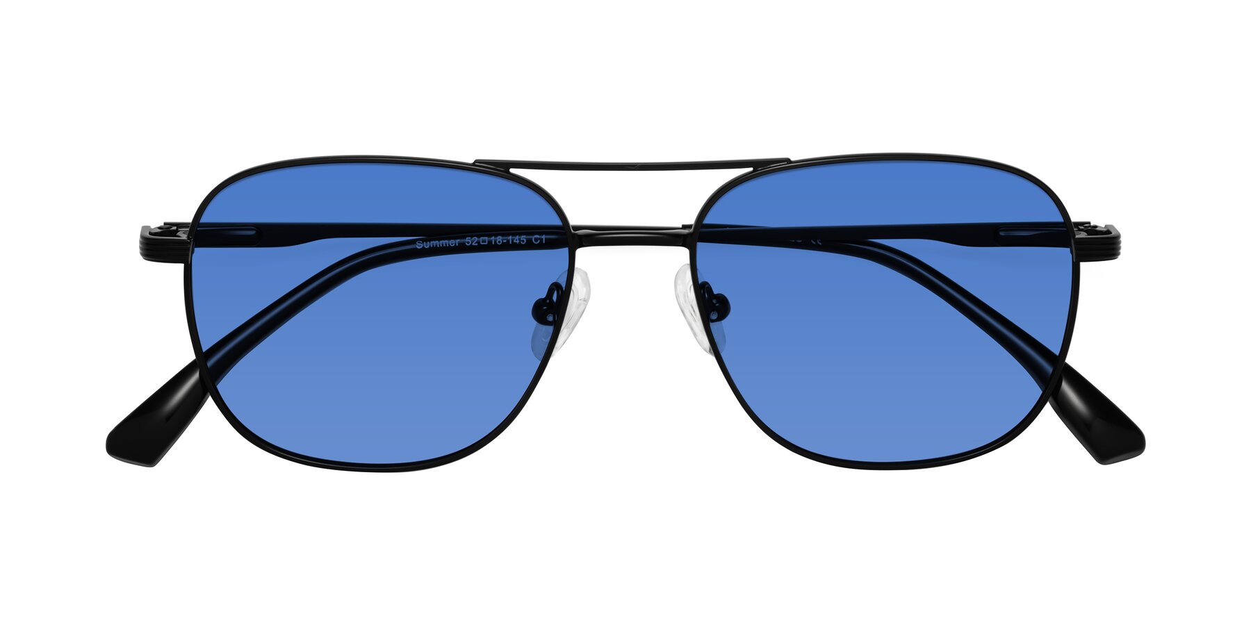 Folded Front of Summer in Black with Blue Tinted Lenses