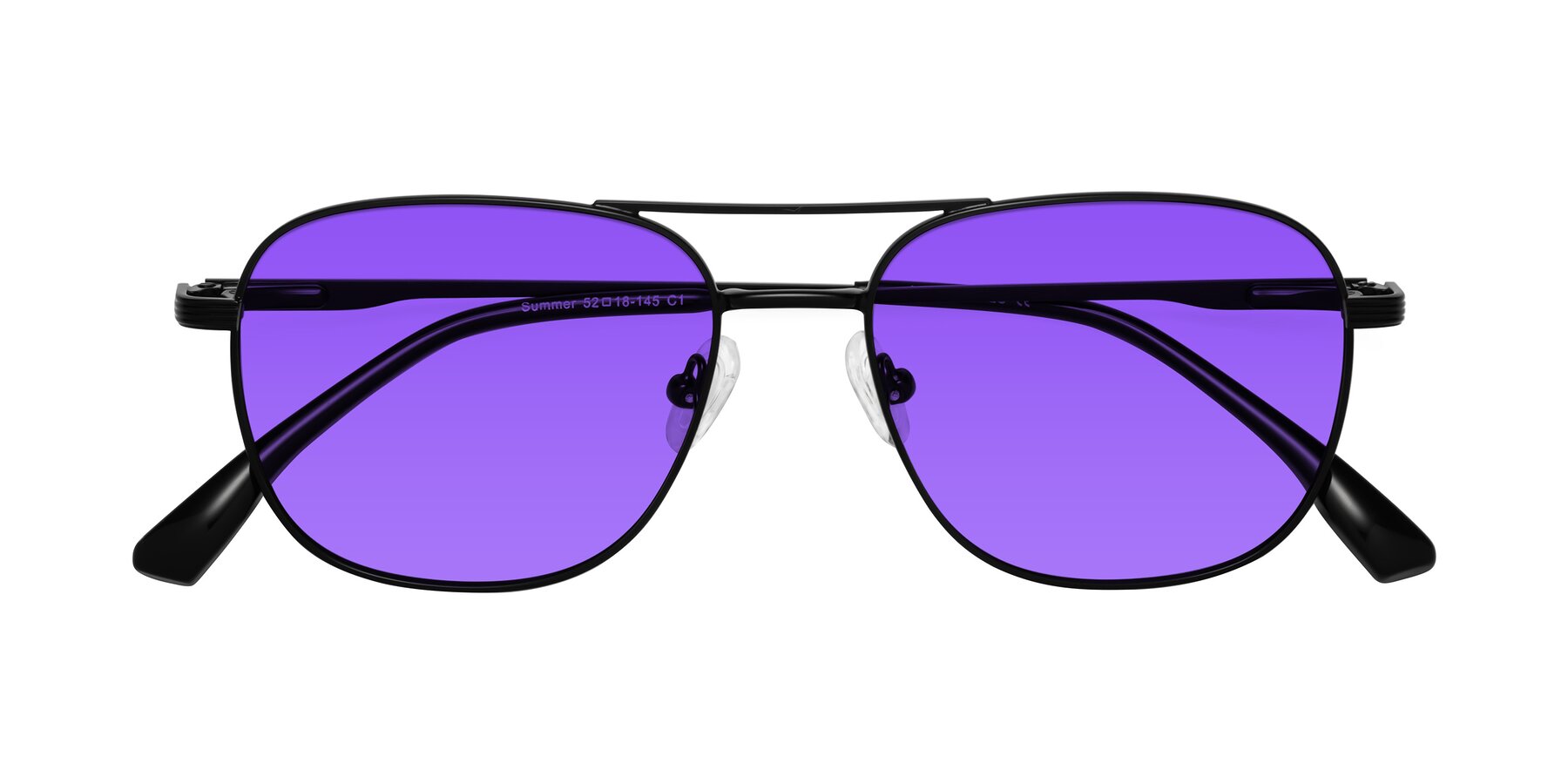 Folded Front of Summer in Black with Purple Tinted Lenses