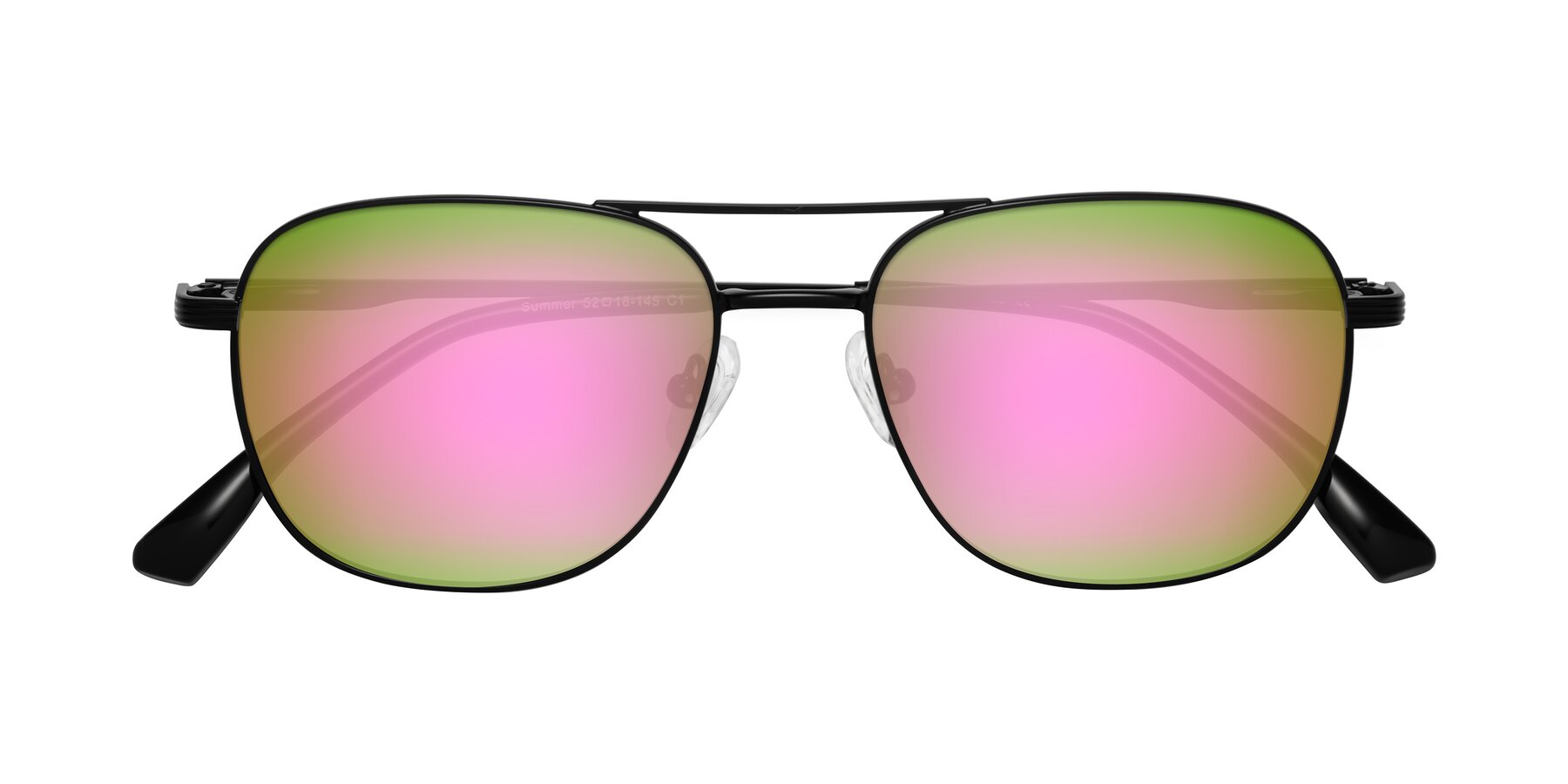 Folded Front of Summer in Black with Pink Mirrored Lenses