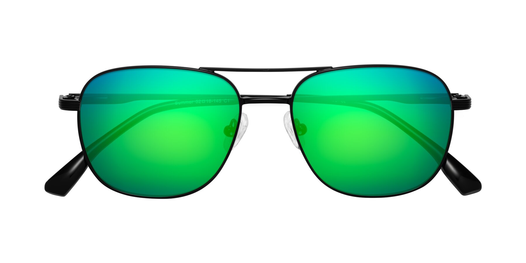 Folded Front of Summer in Black with Green Mirrored Lenses