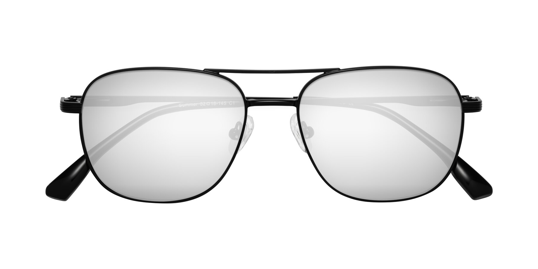 Folded Front of Summer in Black with Silver Mirrored Lenses