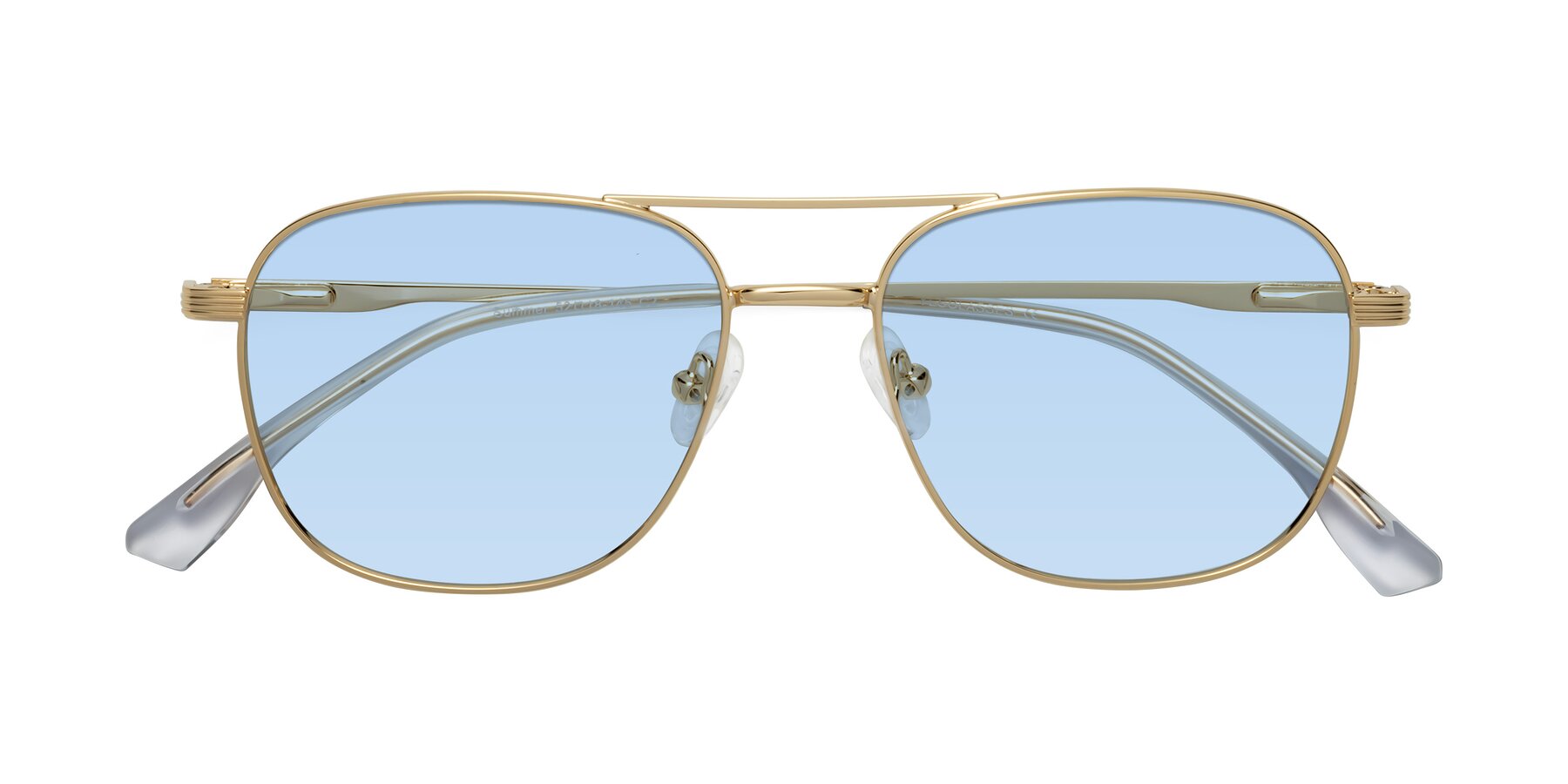 Folded Front of Summer in Gold with Light Blue Tinted Lenses