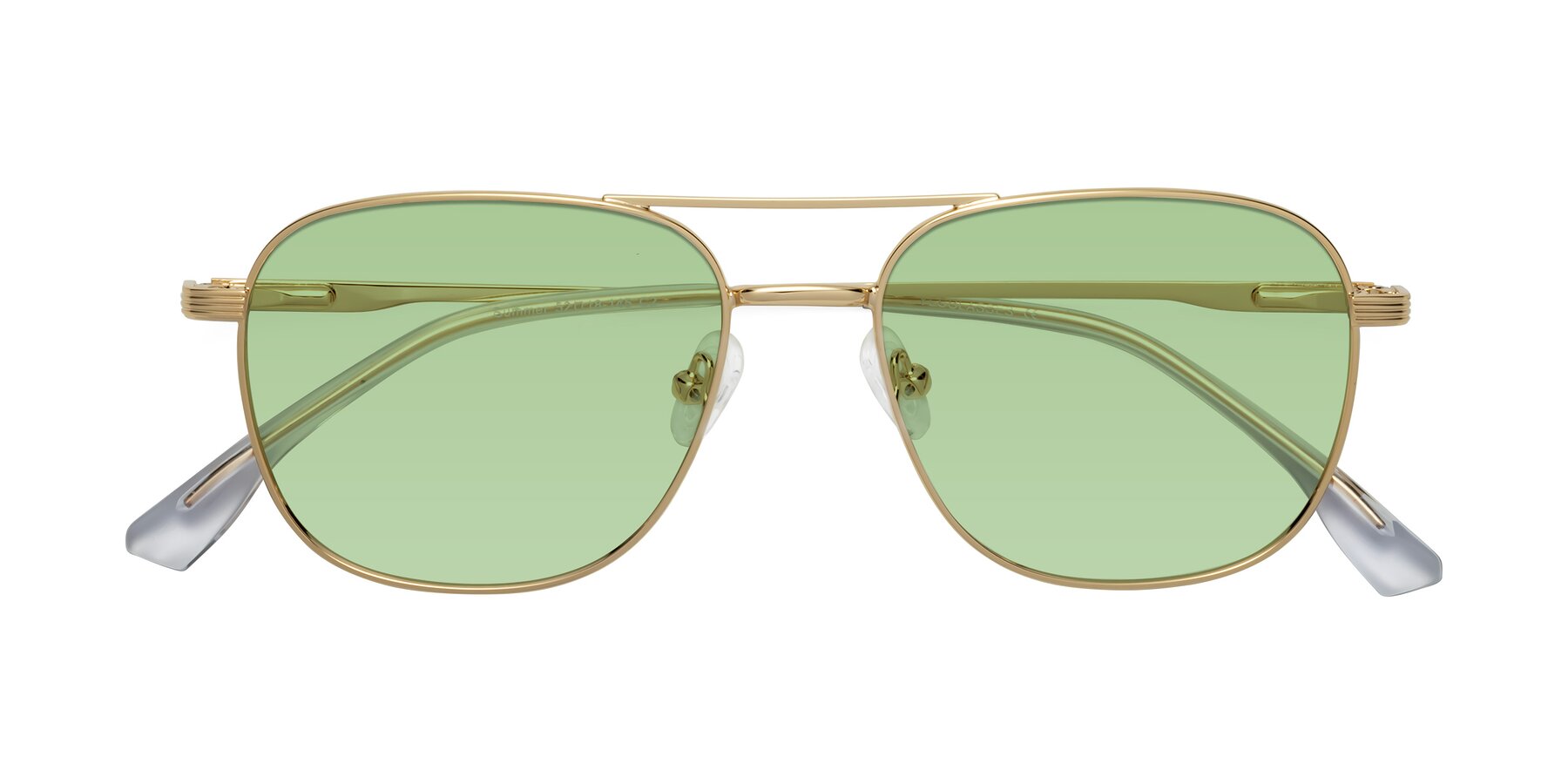 Folded Front of Summer in Gold with Medium Green Tinted Lenses