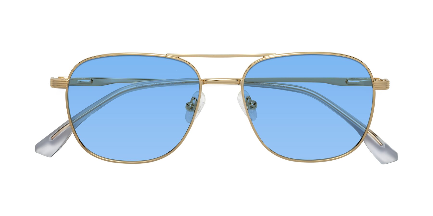 Folded Front of Summer in Gold with Medium Blue Tinted Lenses