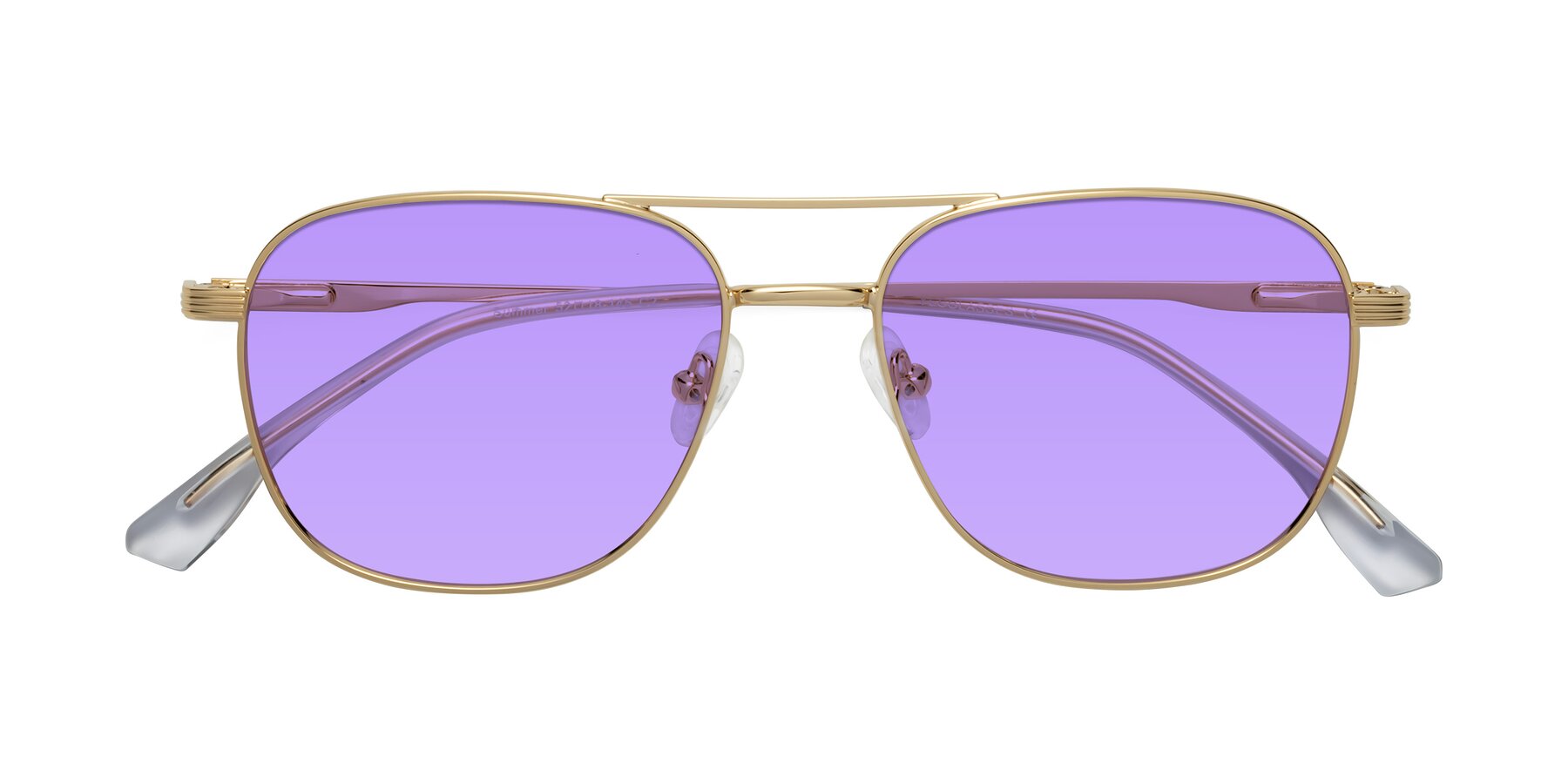 Folded Front of Summer in Gold with Medium Purple Tinted Lenses