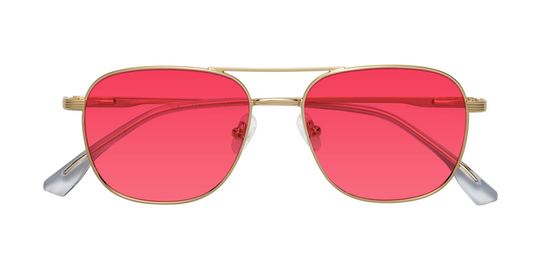 Folded Front of Summer in Gold with Red Tinted Lenses