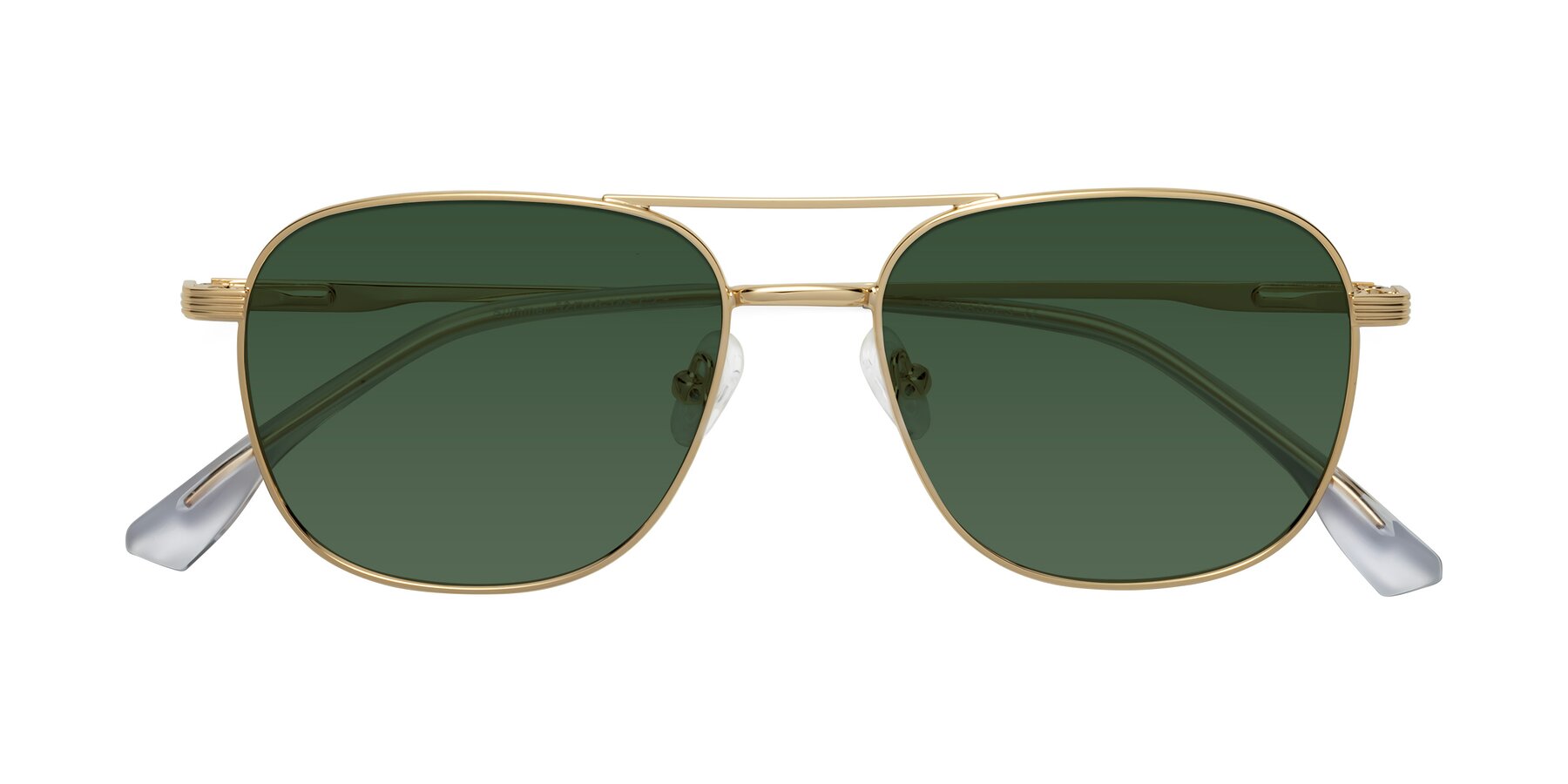 Folded Front of Summer in Gold with Green Tinted Lenses