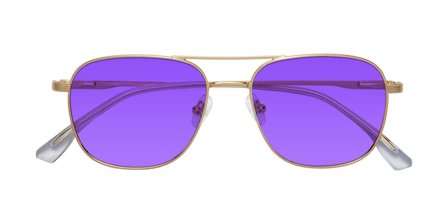 Folded Front of Summer in Gold with Purple Tinted Lenses