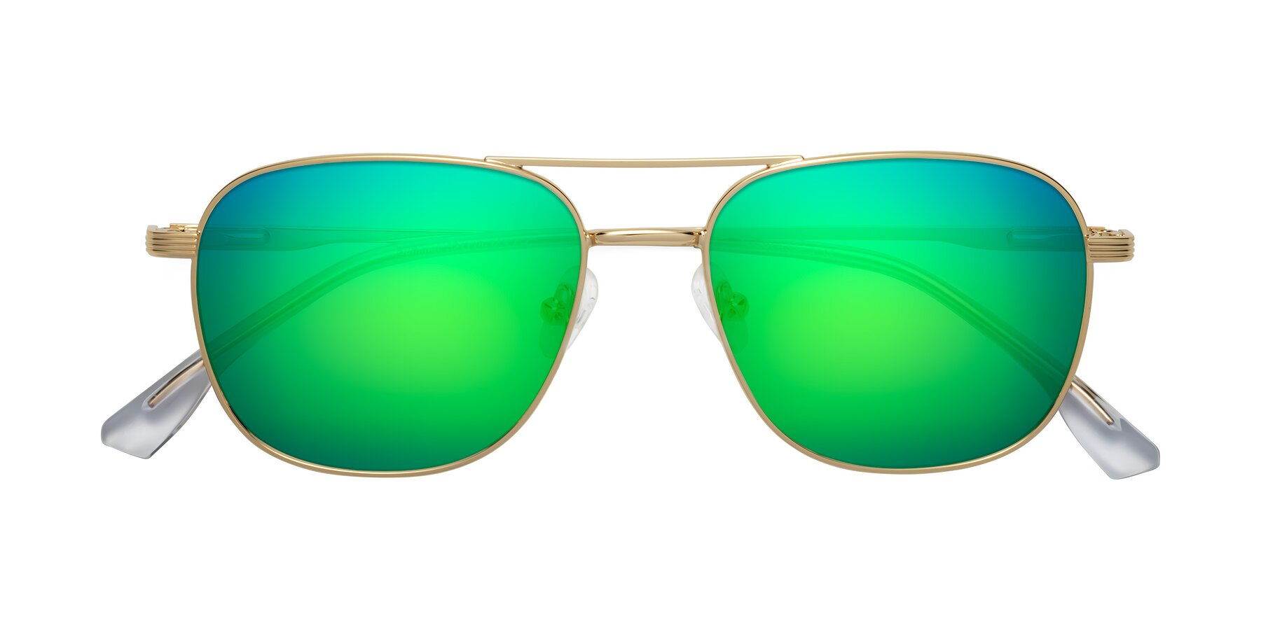 Folded Front of Summer in Gold with Green Mirrored Lenses