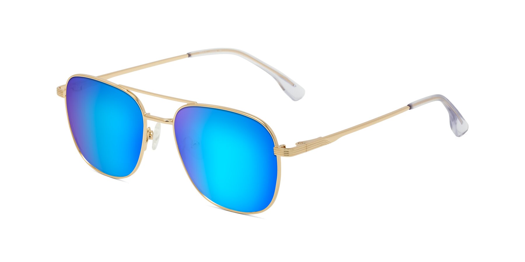 Angle of Summer in Gold with Blue Mirrored Lenses