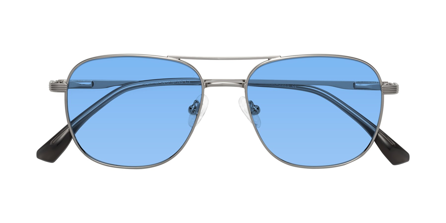 Folded Front of Summer in Silver with Medium Blue Tinted Lenses