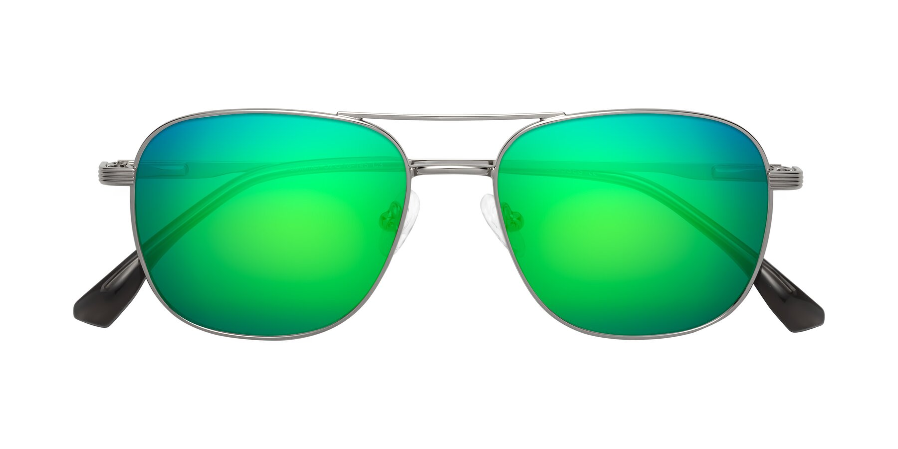 Folded Front of Summer in Silver with Green Mirrored Lenses