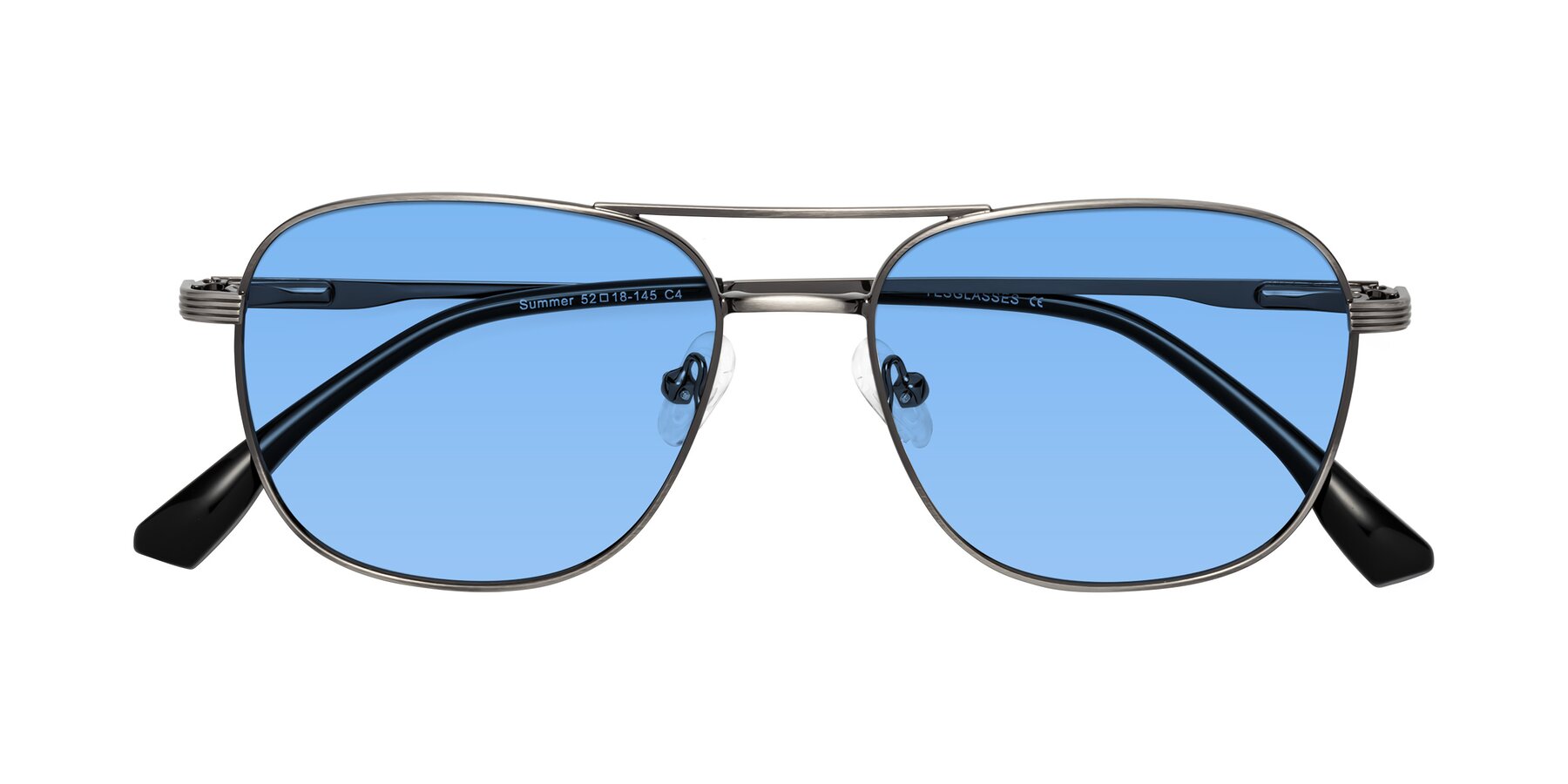 Folded Front of Summer in Gunmetal with Medium Blue Tinted Lenses