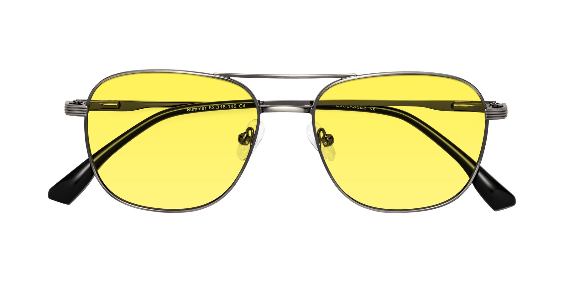 Folded Front of Summer in Gunmetal with Medium Yellow Tinted Lenses