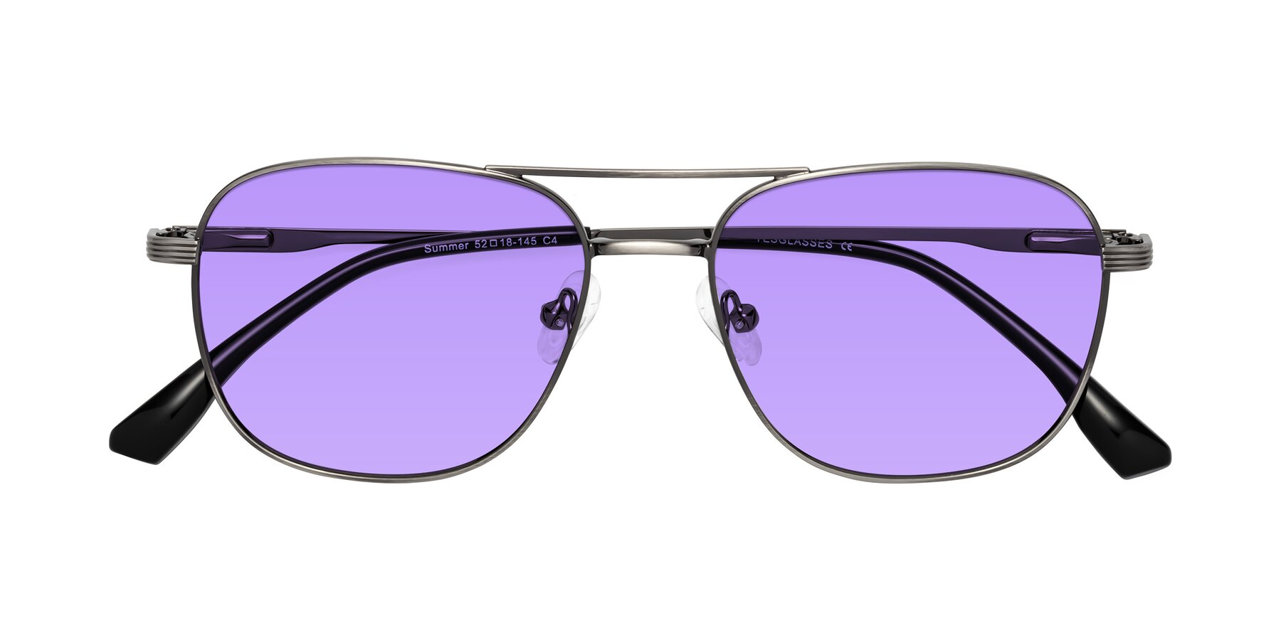 Folded Front of Summer in Gunmetal with Medium Purple Tinted Lenses