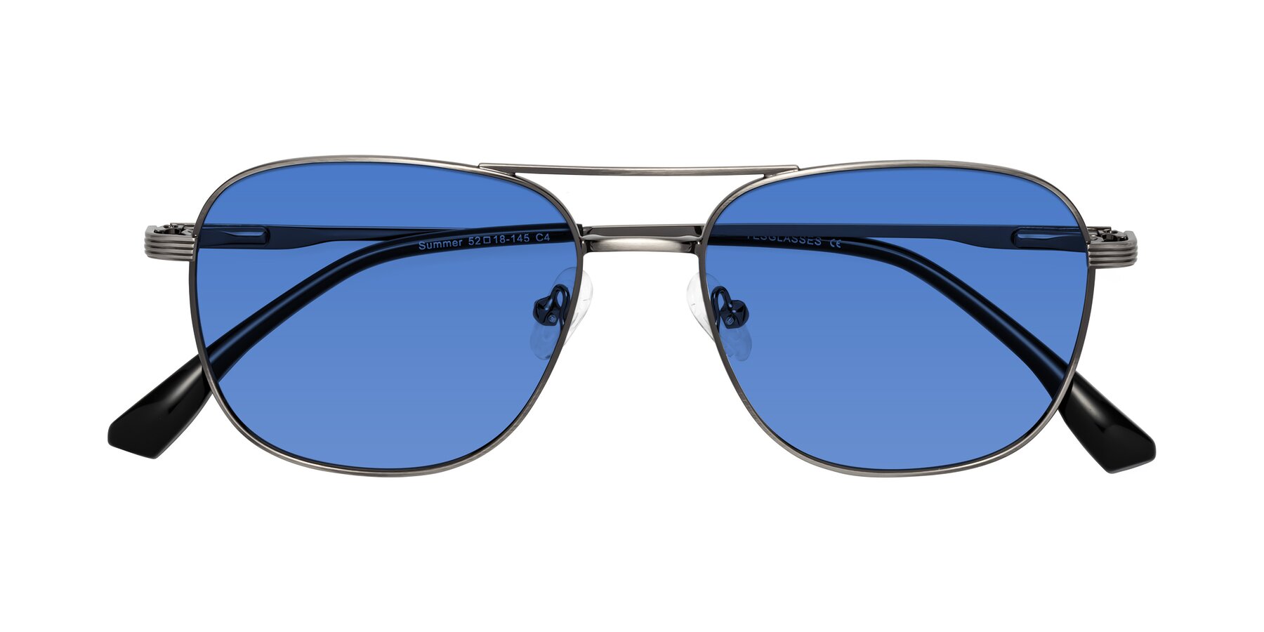 Folded Front of Summer in Gunmetal with Blue Tinted Lenses