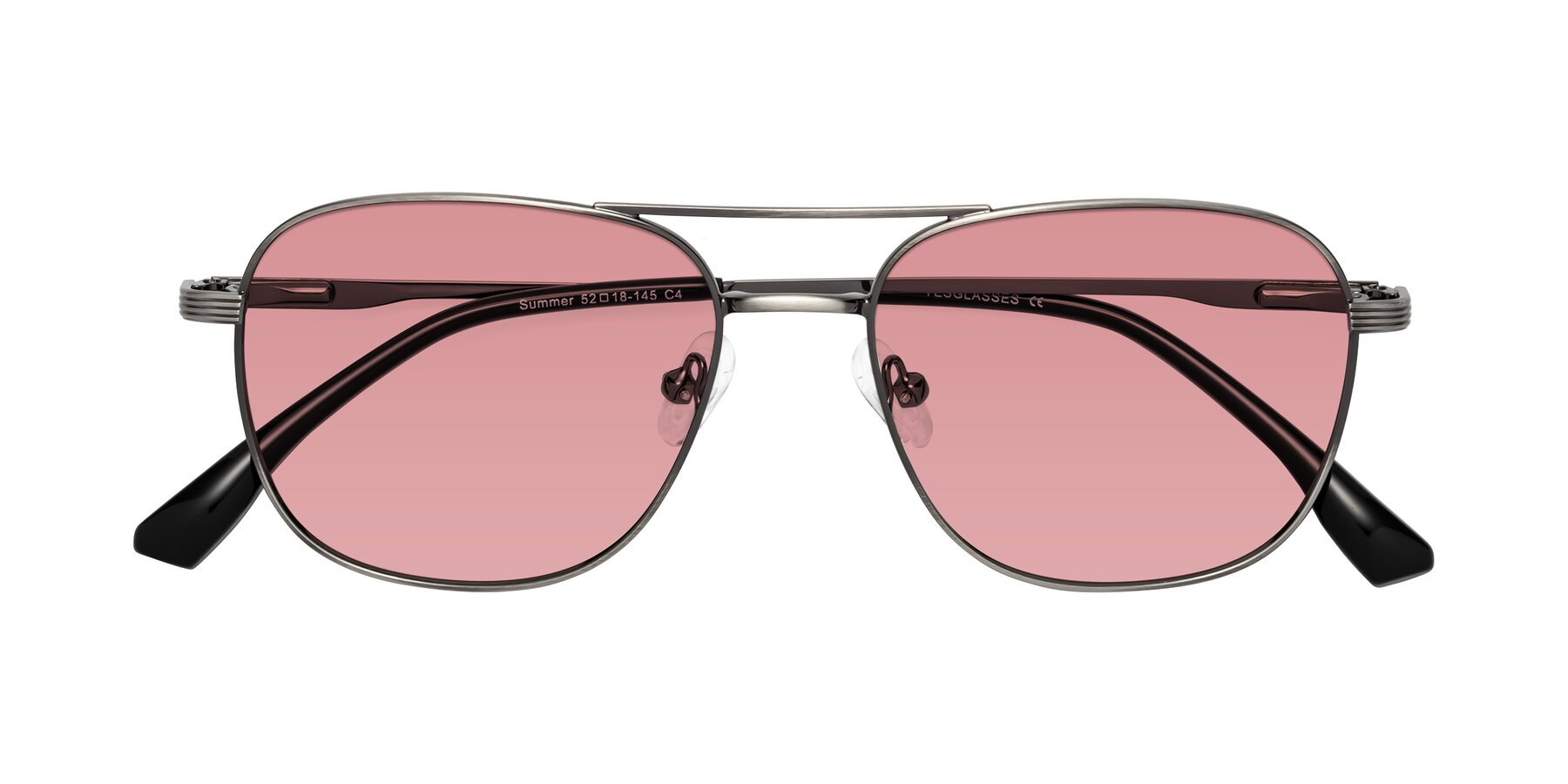 Folded Front of Summer in Gunmetal with Medium Garnet Tinted Lenses