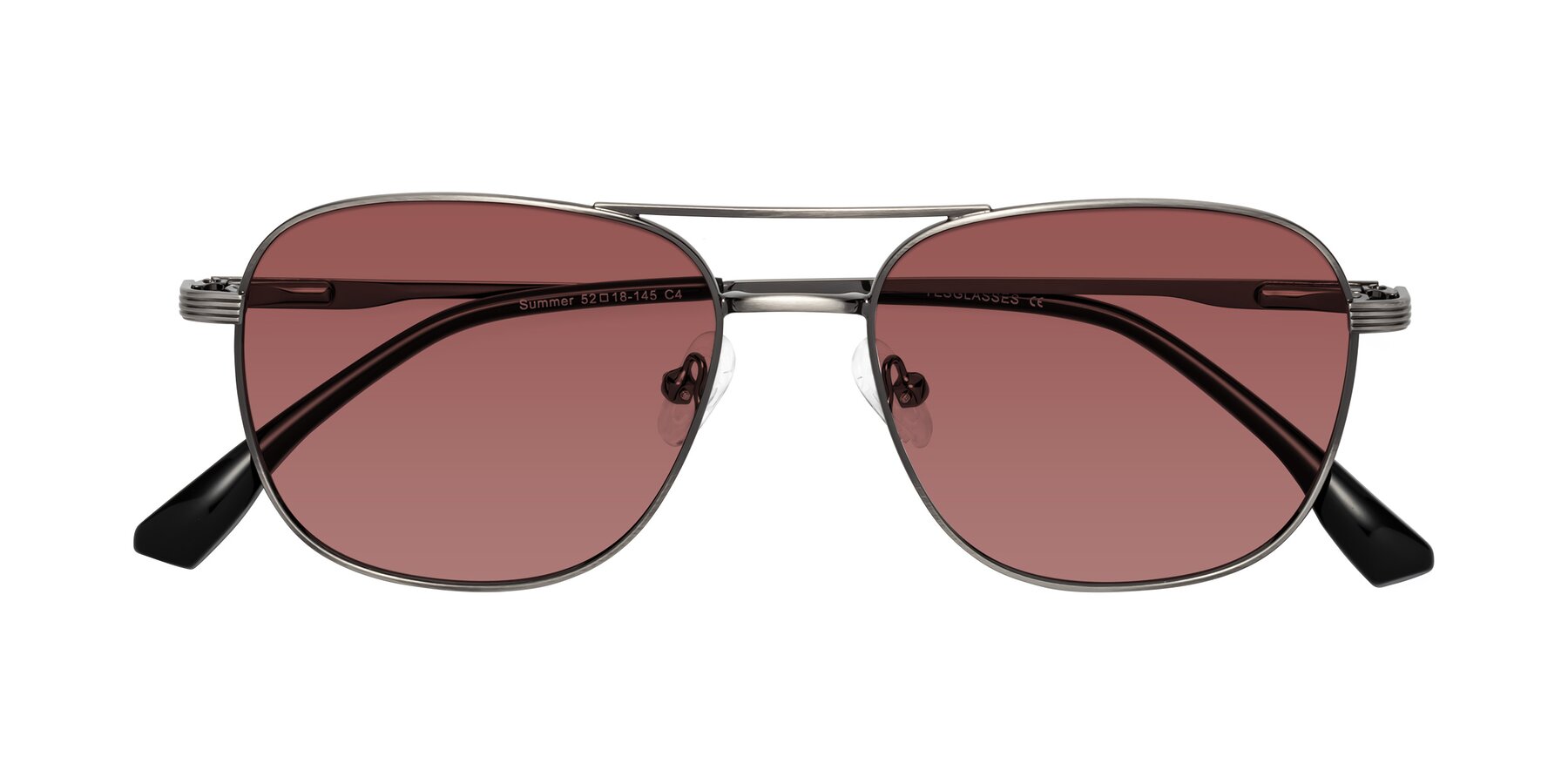 Folded Front of Summer in Gunmetal with Garnet Tinted Lenses