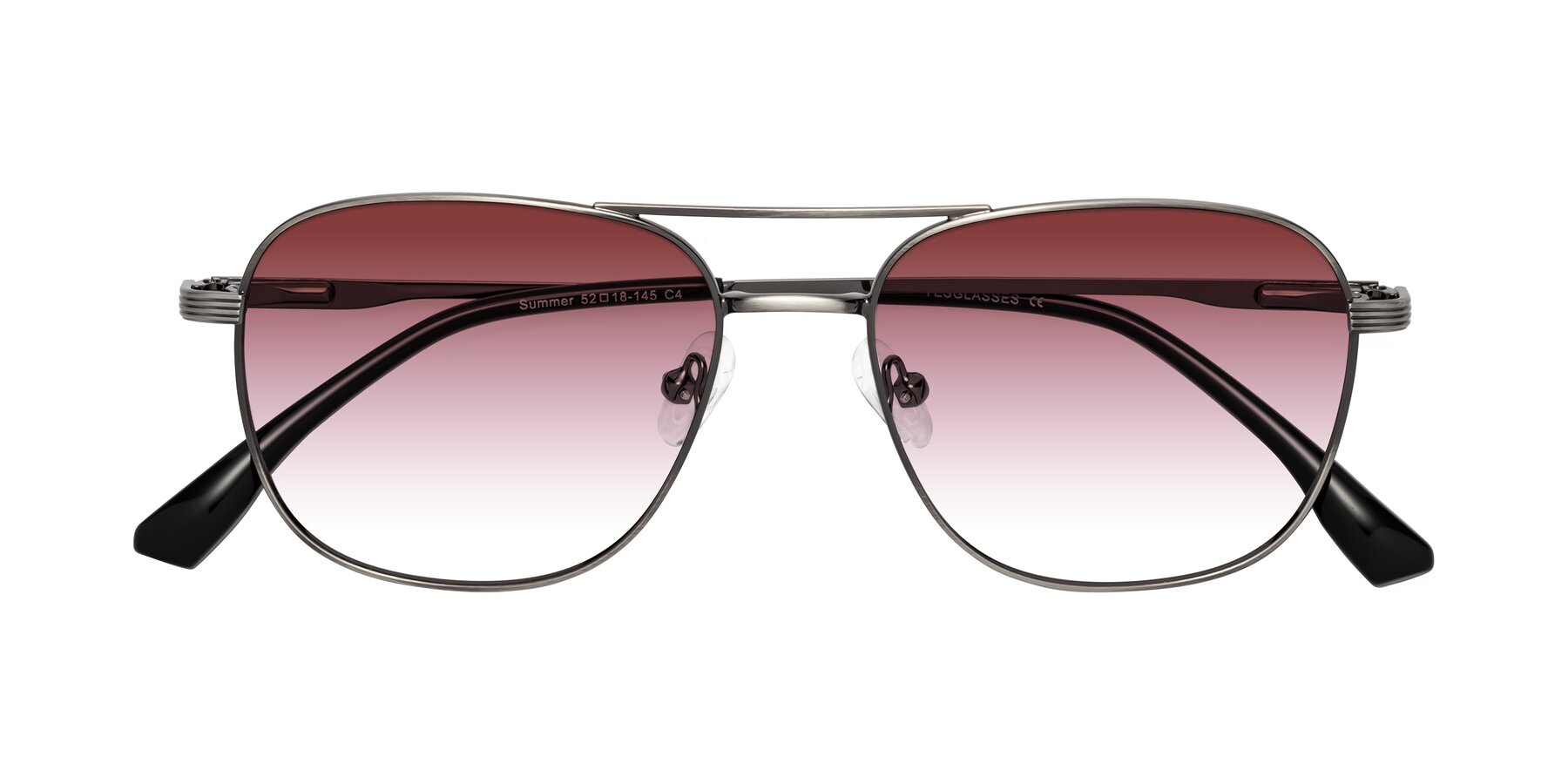 Folded Front of Summer in Gunmetal with Garnet Gradient Lenses