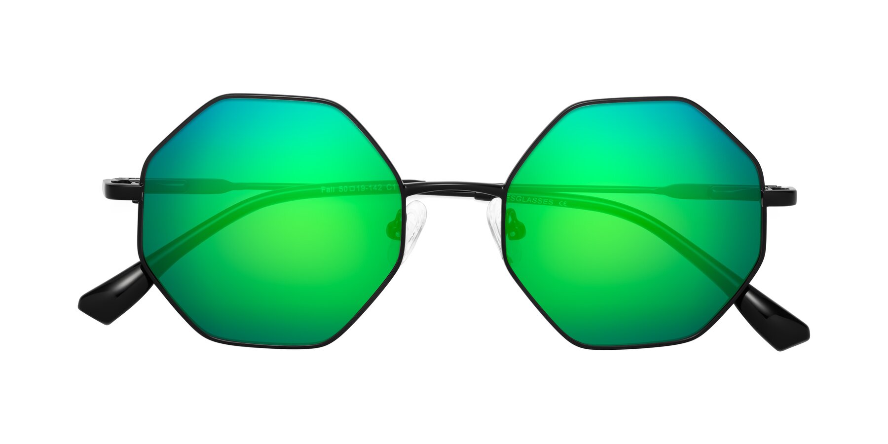 Folded Front of Fall in Black with Green Mirrored Lenses