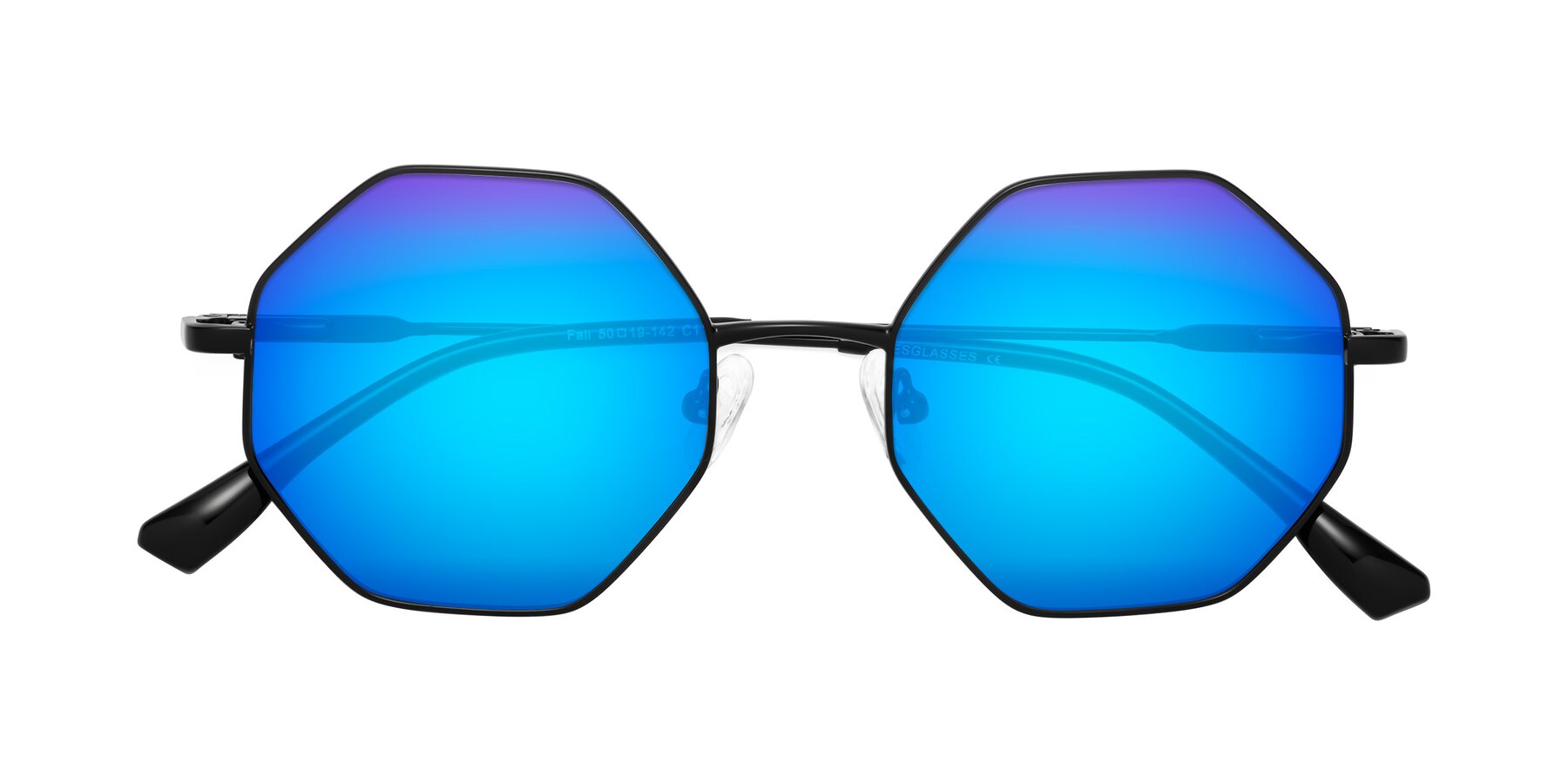 Folded Front of Fall in Black with Blue Mirrored Lenses