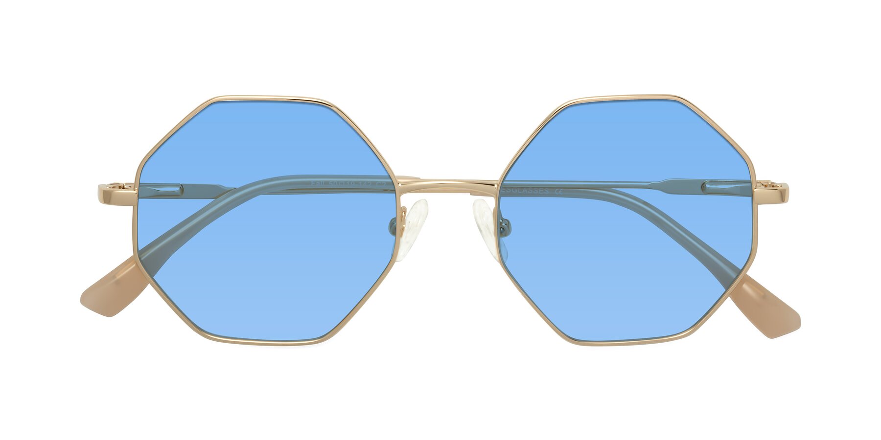 Folded Front of Fall in Gold with Medium Blue Tinted Lenses