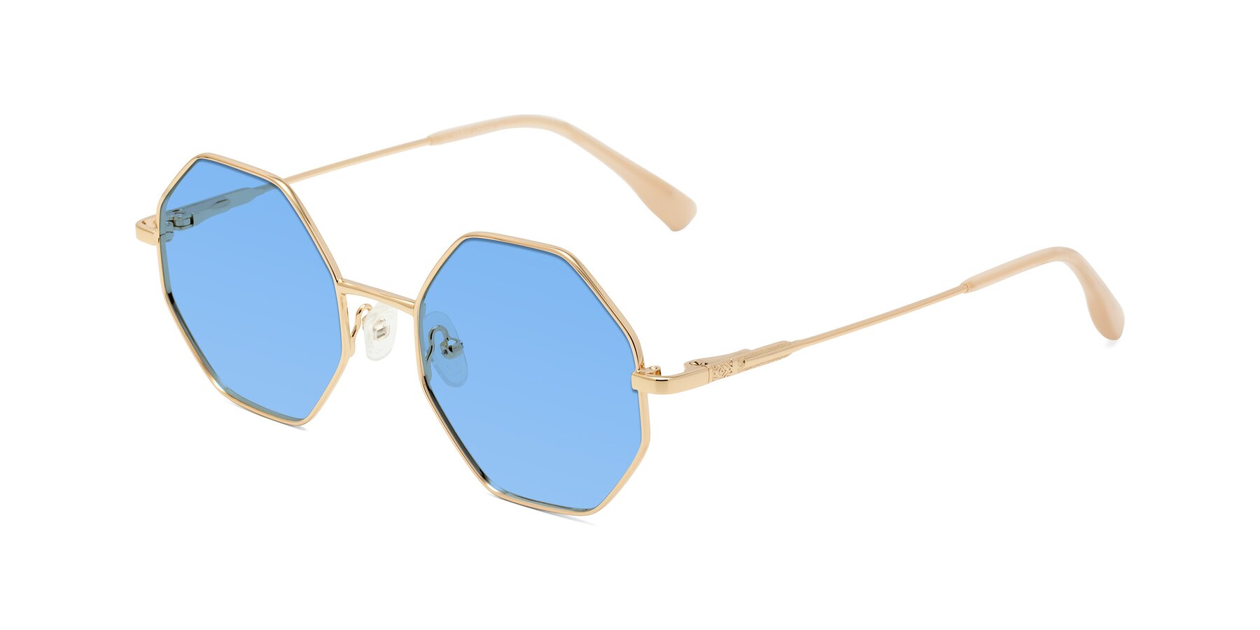 Angle of Fall in Gold with Medium Blue Tinted Lenses