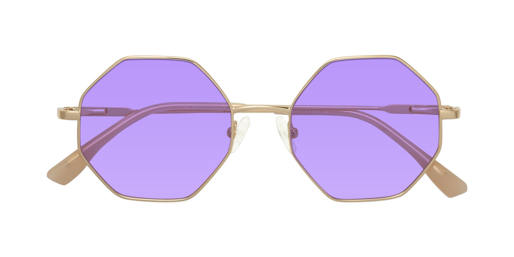 Folded Front of Fall in Gold with Medium Purple Tinted Lenses