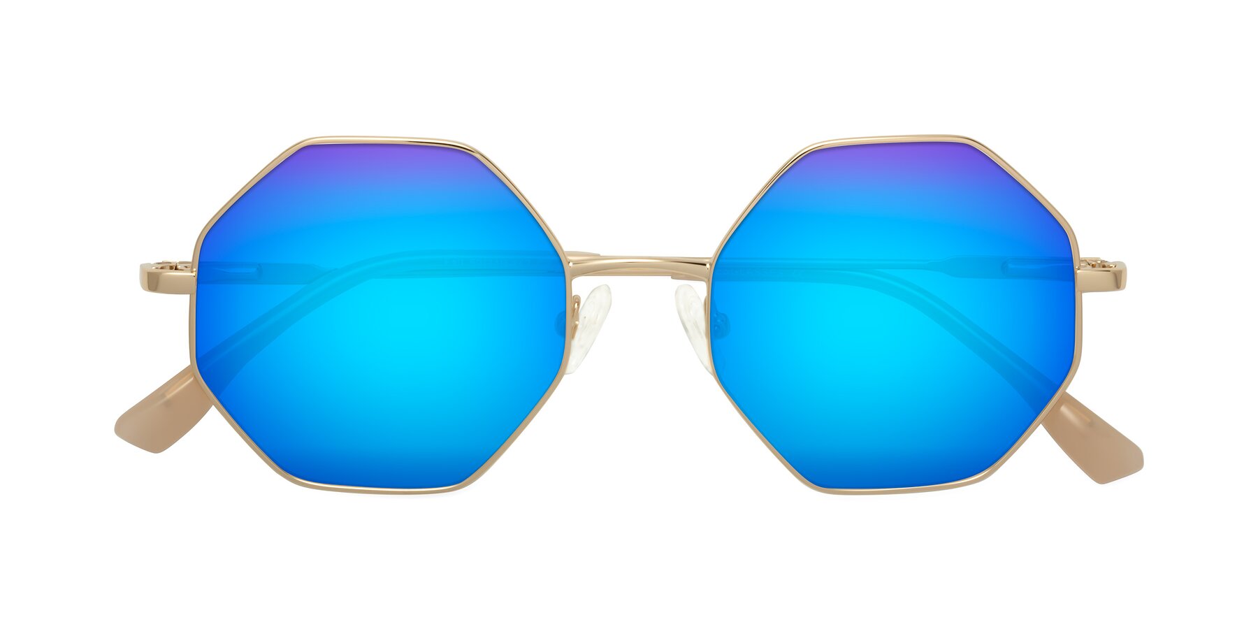 Folded Front of Fall in Gold with Blue Mirrored Lenses