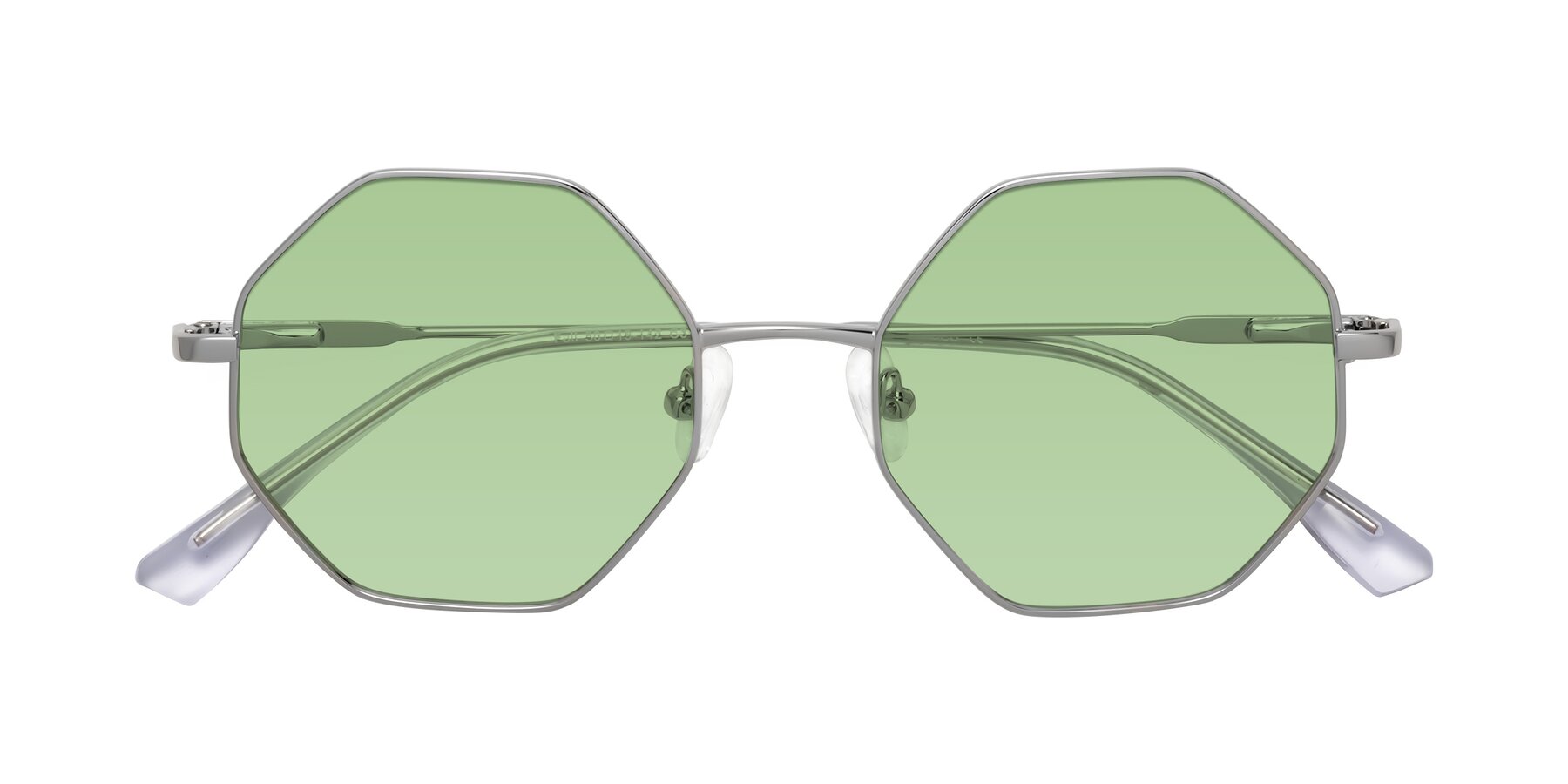 Folded Front of Fall in Silver with Medium Green Tinted Lenses